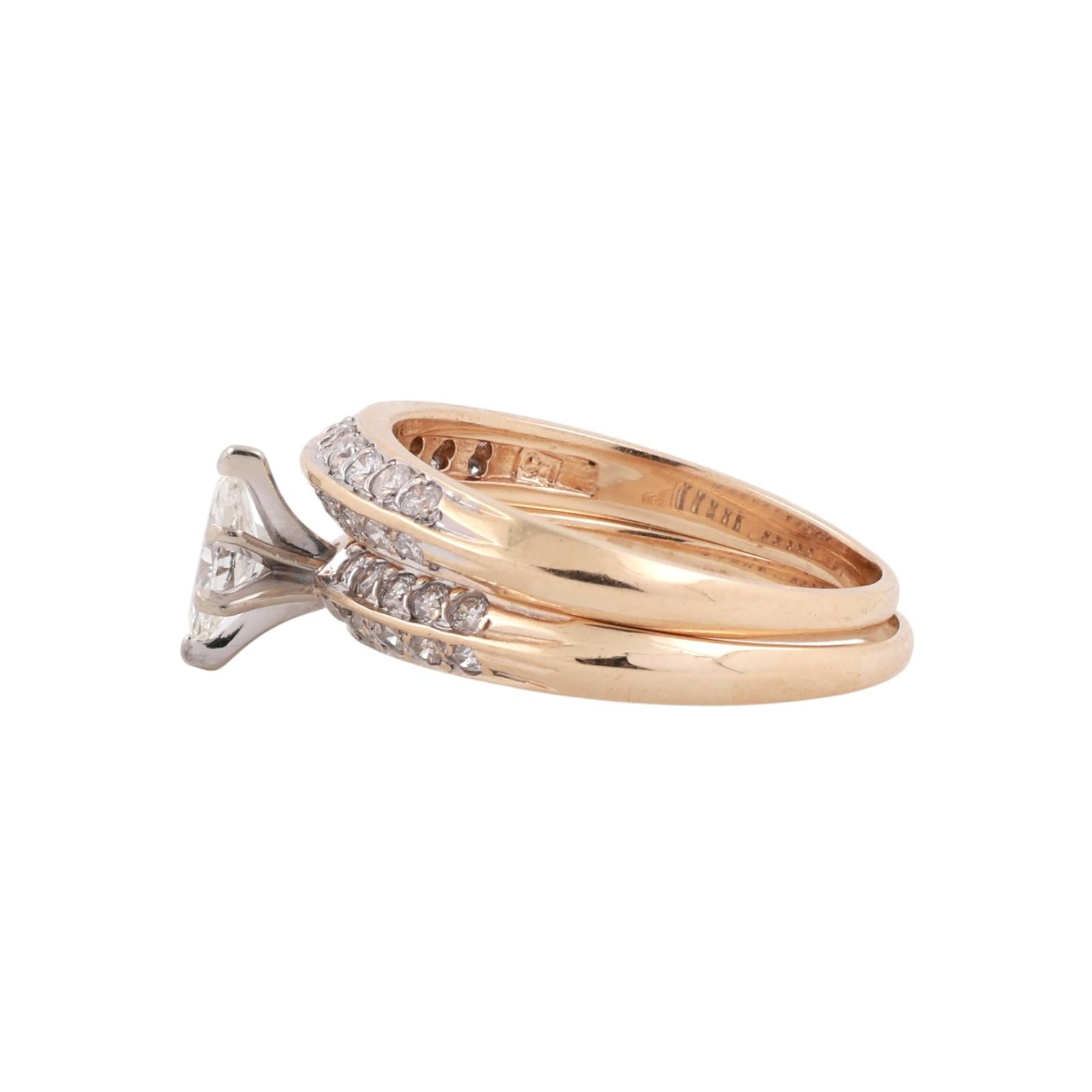 14K Yellow Gold Marquise Diamond Engagement Ring Set 0.83CTW Bridal Wedding 7.75