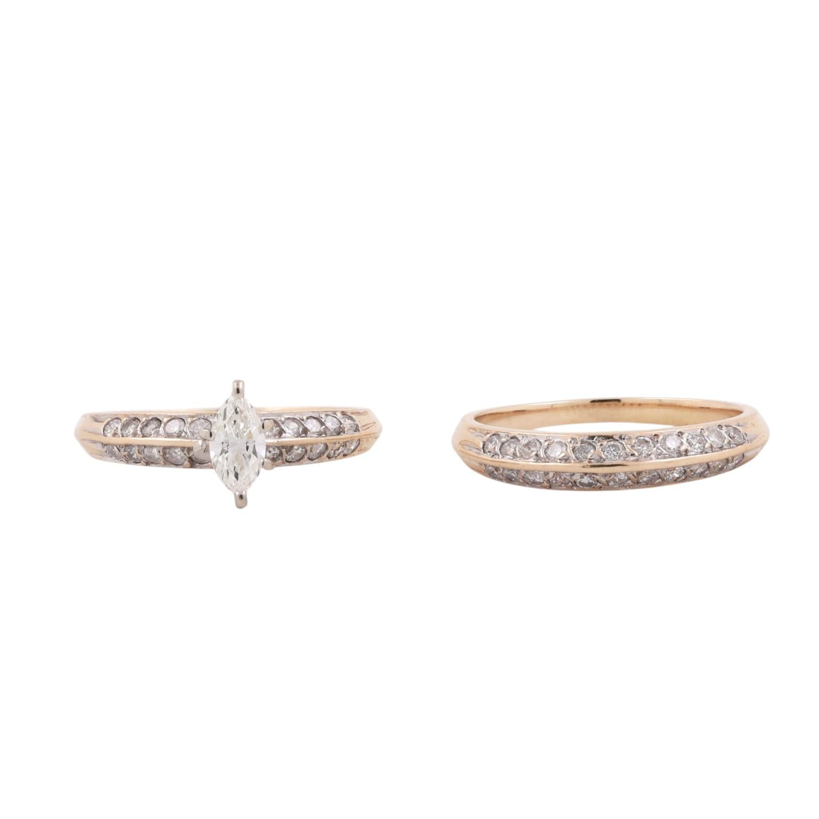 14K Yellow Gold Marquise Diamond Engagement Ring Set 0.83CTW Bridal Wedding 7.75
