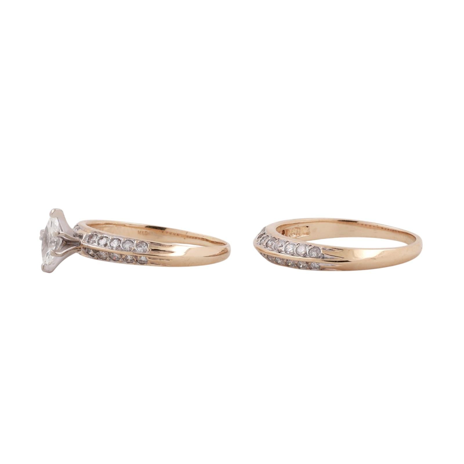 14K Yellow Gold Marquise Diamond Engagement Ring Set 0.83CTW Bridal Wedding 7.75