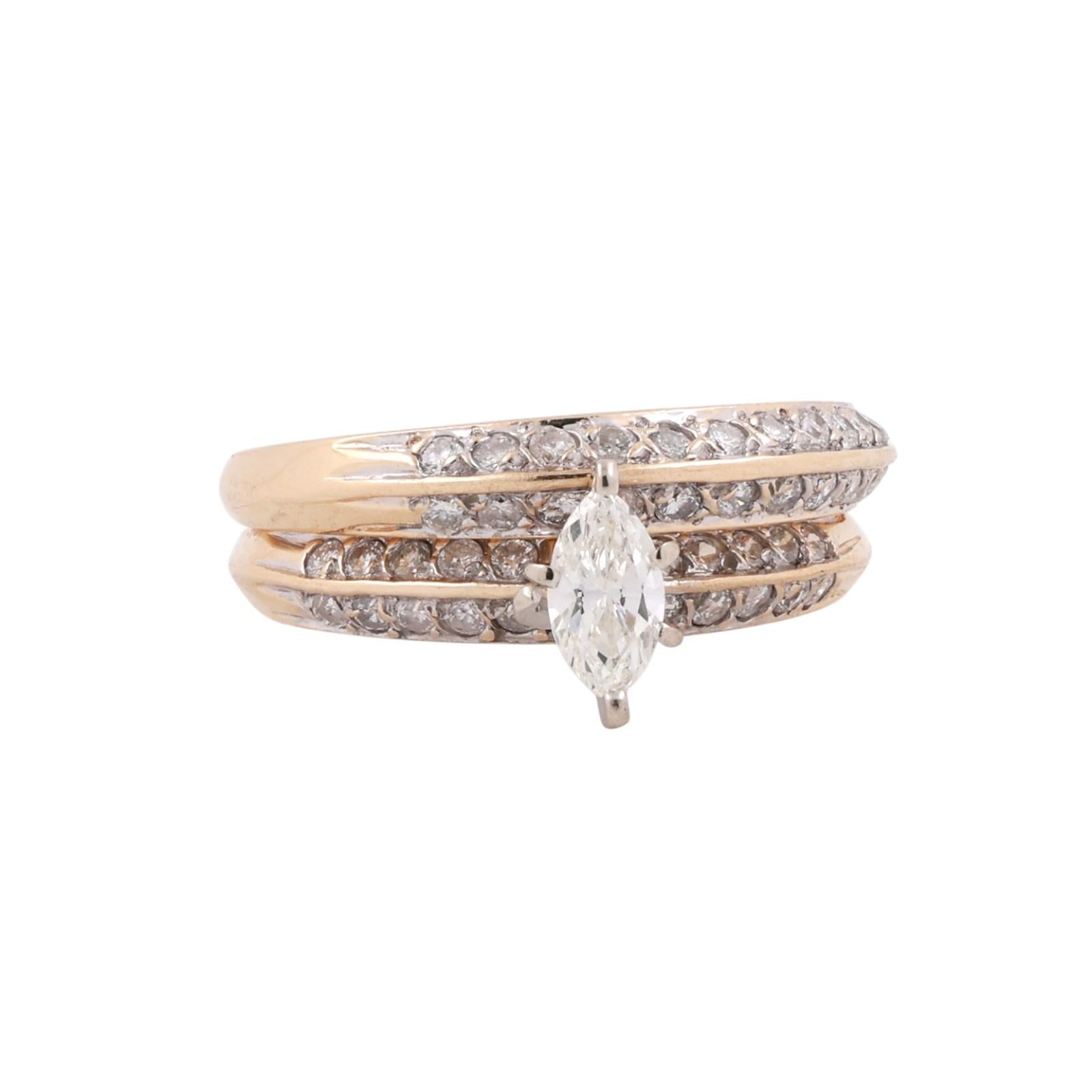 14K Yellow Gold Marquise Diamond Engagement Ring Set 0.83CTW Bridal Wedding 7.75