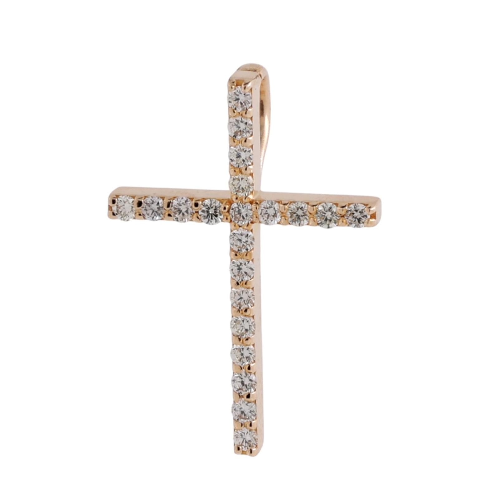 0.40CTW Diamond Cross Pendant 14K Yellow Gold Religious Charm 0.90"