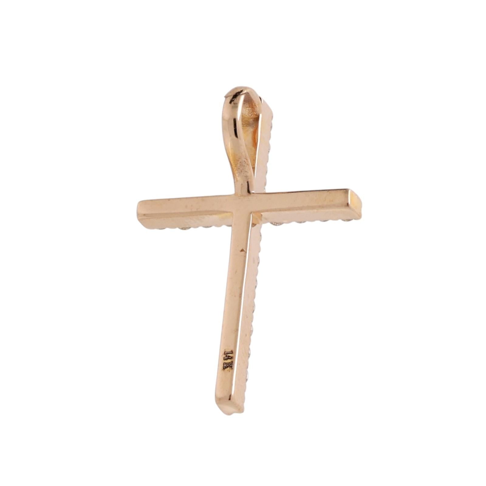 0.40CTW Diamond Cross Pendant 14K Yellow Gold Religious Charm 0.90"