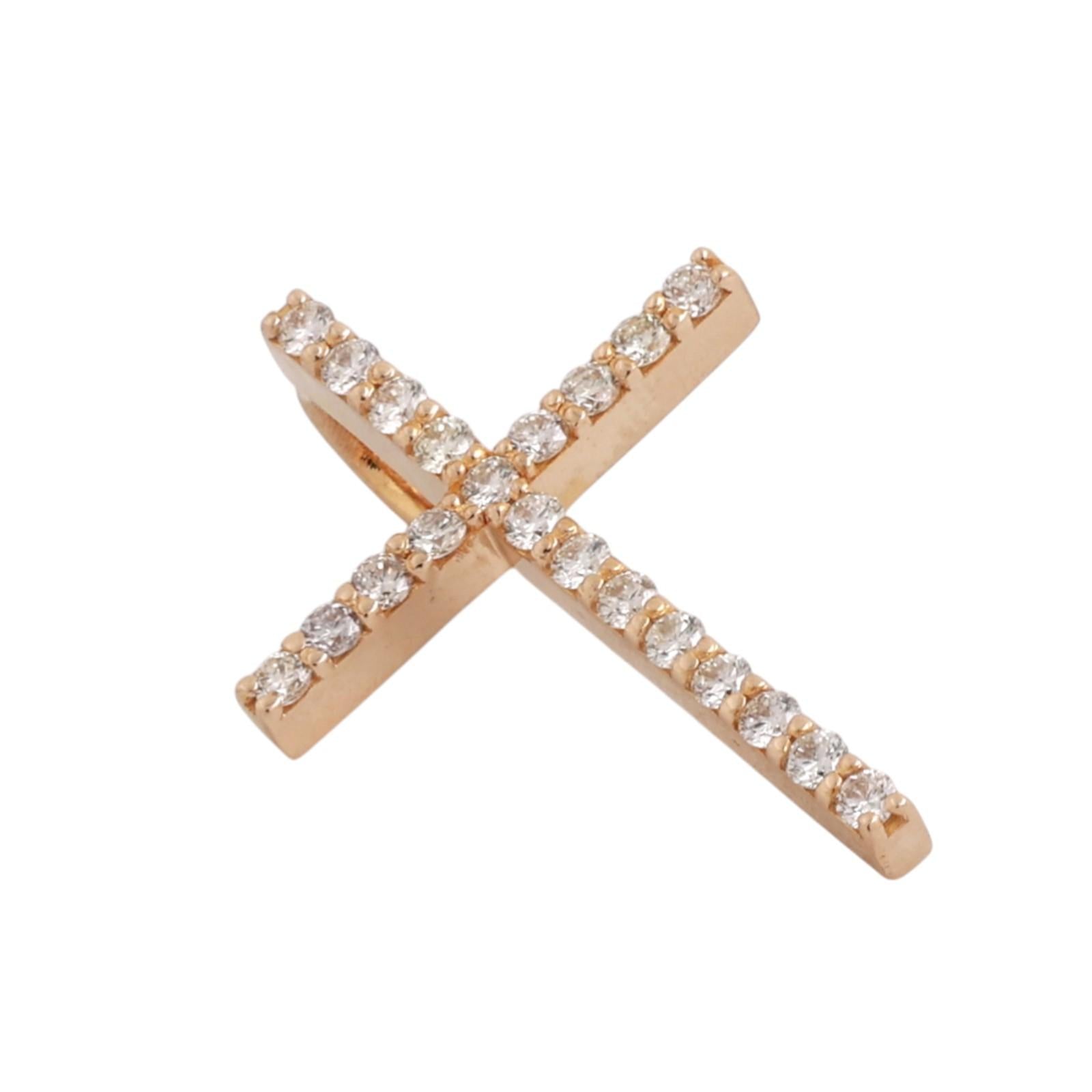 0.40CTW Diamond Cross Pendant 14K Yellow Gold Religious Charm 0.90"