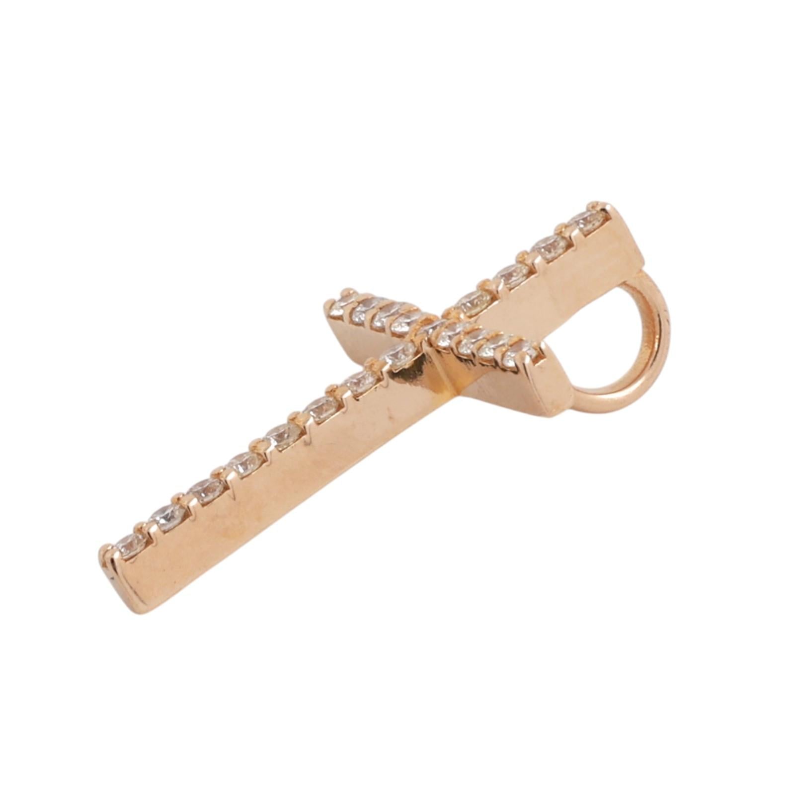 0.40CTW Diamond Cross Pendant 14K Yellow Gold Religious Charm 0.90"