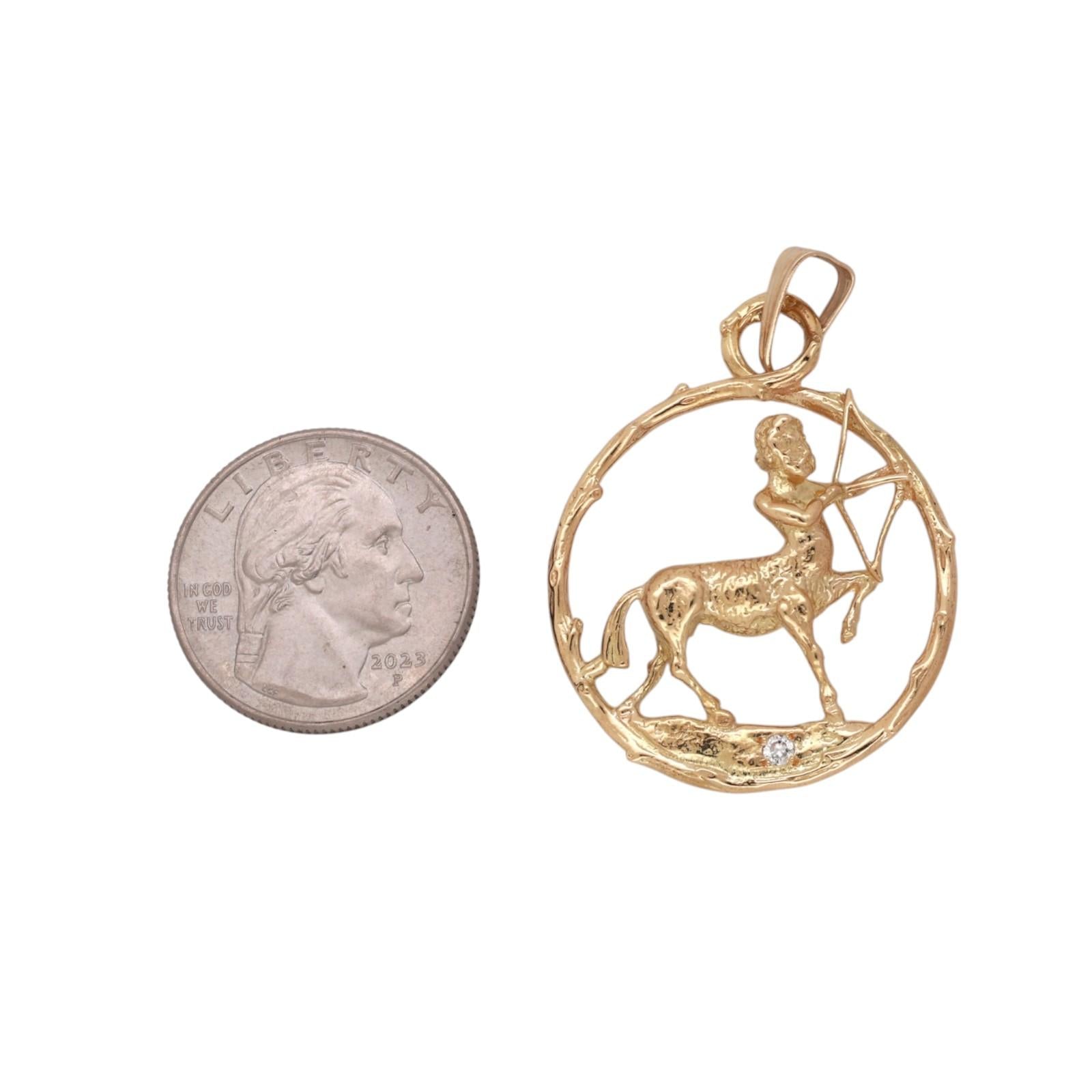 Sagittarius Pendant 18K Yellow Gold Diamond Accent Zodiac Charm 2.55"