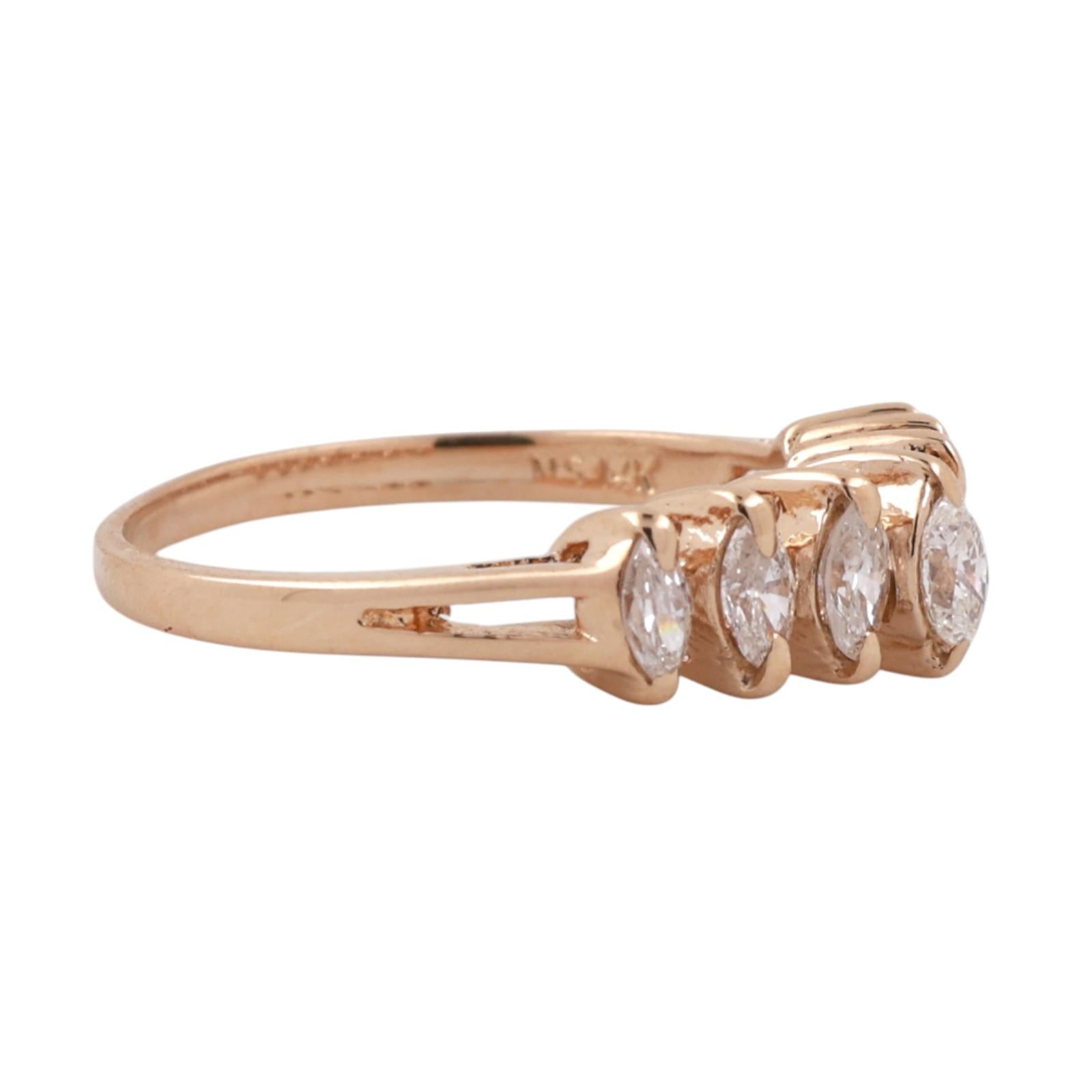 0.75ctw Marquise Diamond Band Ring 14K Yellow Gold SZ 6 Stackable Wedding Estate