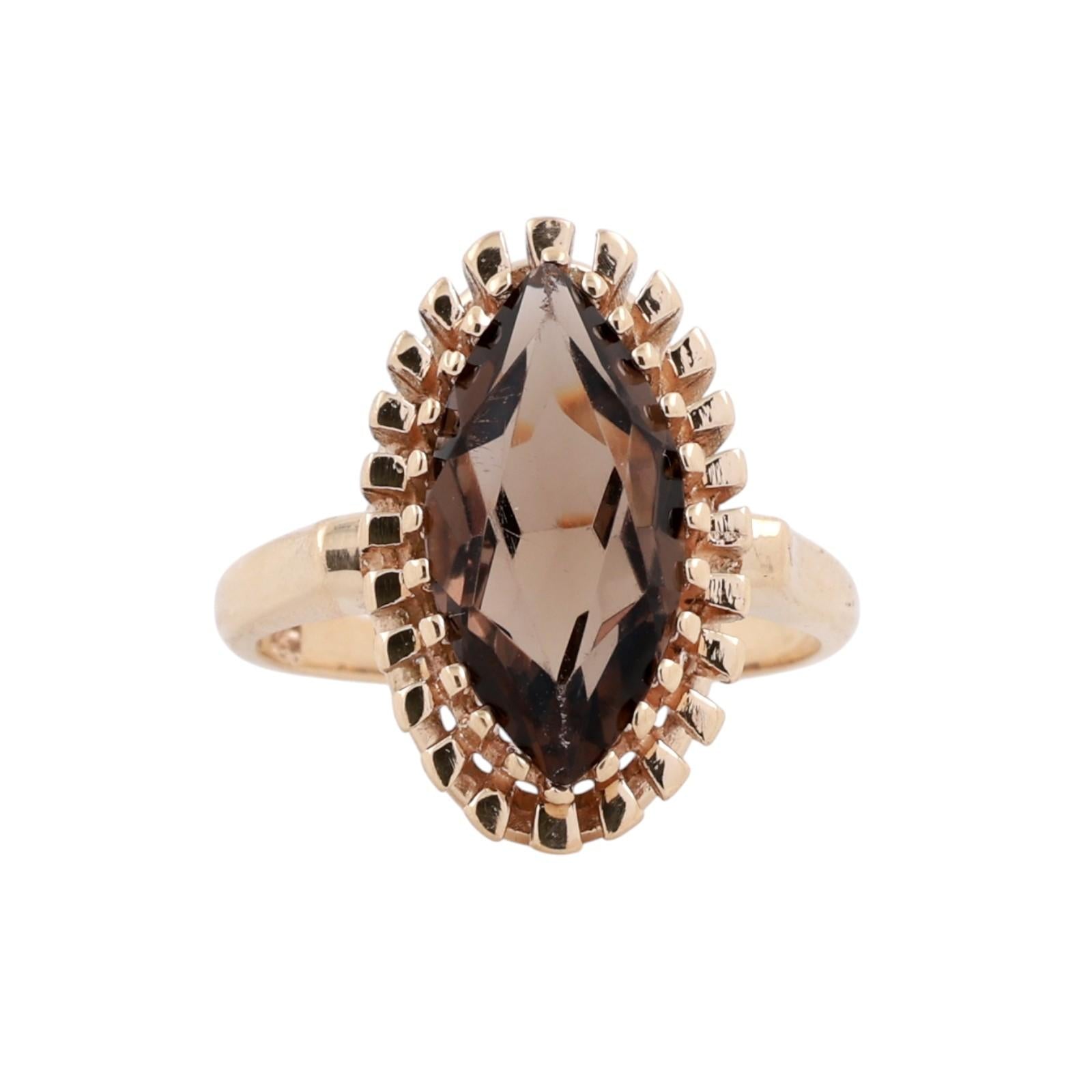 Vintage 10K Gold 2.80CT Smoky Quartz Marquise Cocktail Ring Size 5.5 Estate