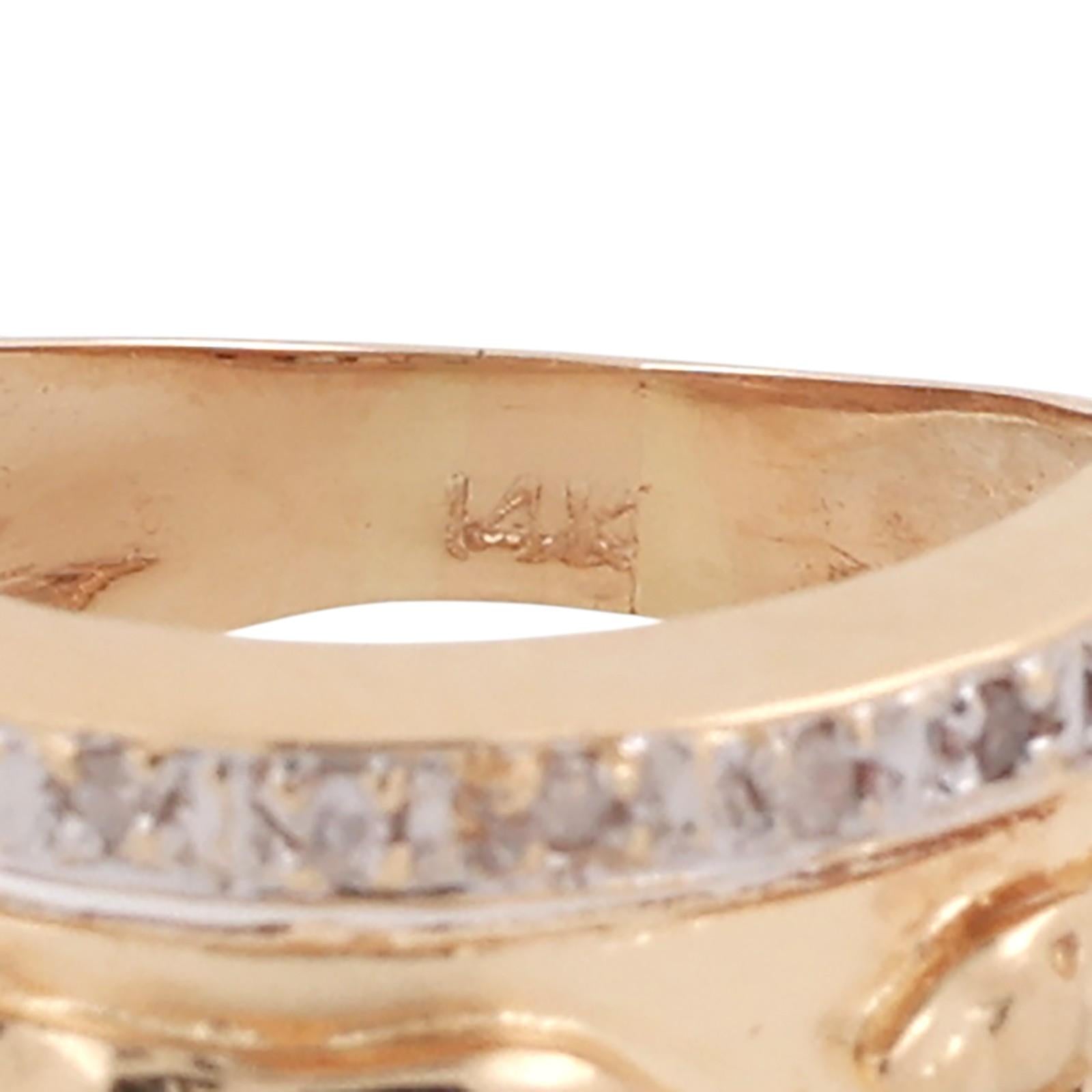 14K Gold Panther Ring Diamond Two Tone Band Wide Animal Statement Ring Unisex SZ