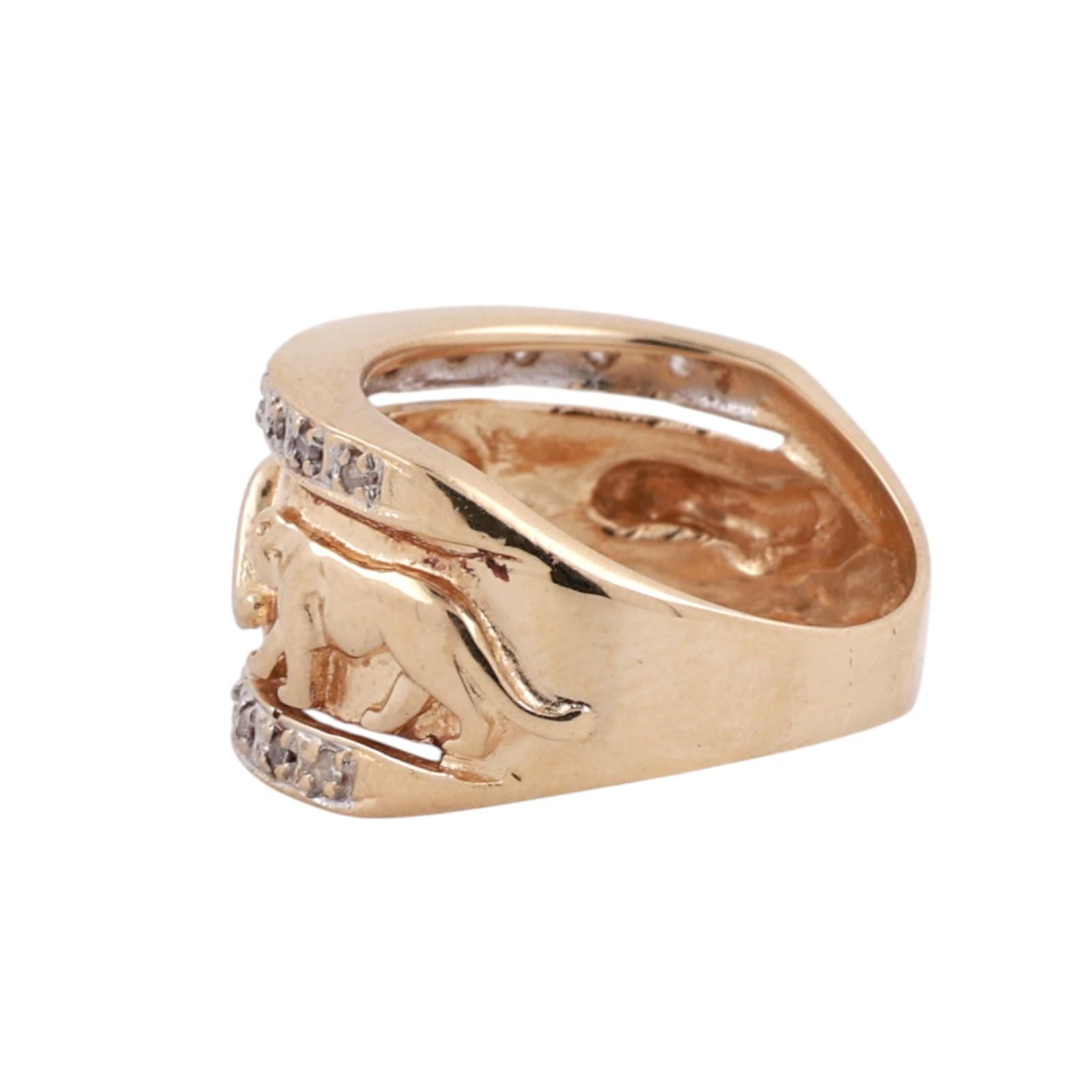 14K Gold Panther Ring Diamond Two Tone Band Wide Animal Statement Ring Unisex SZ