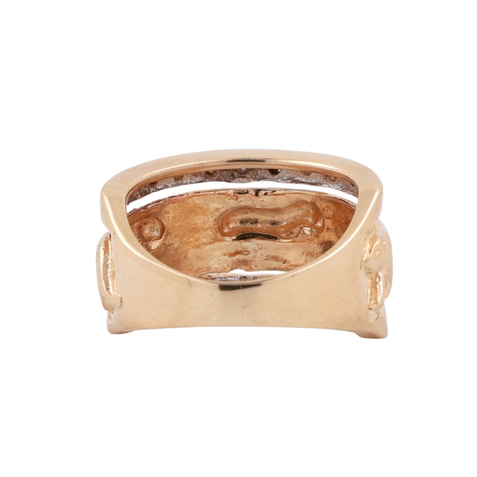 14K Gold Panther Ring Diamond Two Tone Band Wide Animal Statement Ring Unisex SZ