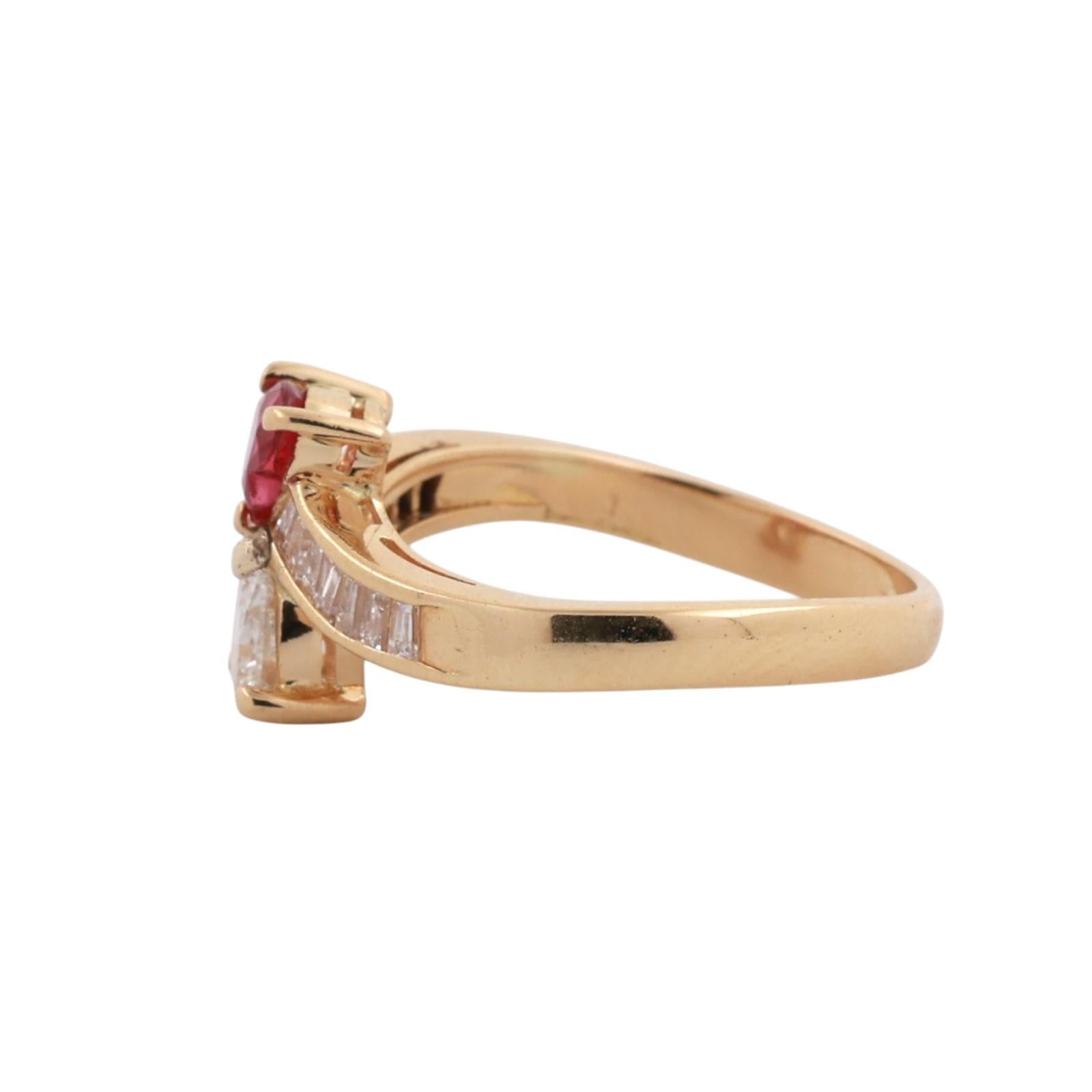 18K Yellow Gold Mayor's Heart Ruby Heart Diamond Baguette Ring 1.35ctw Size 6.75