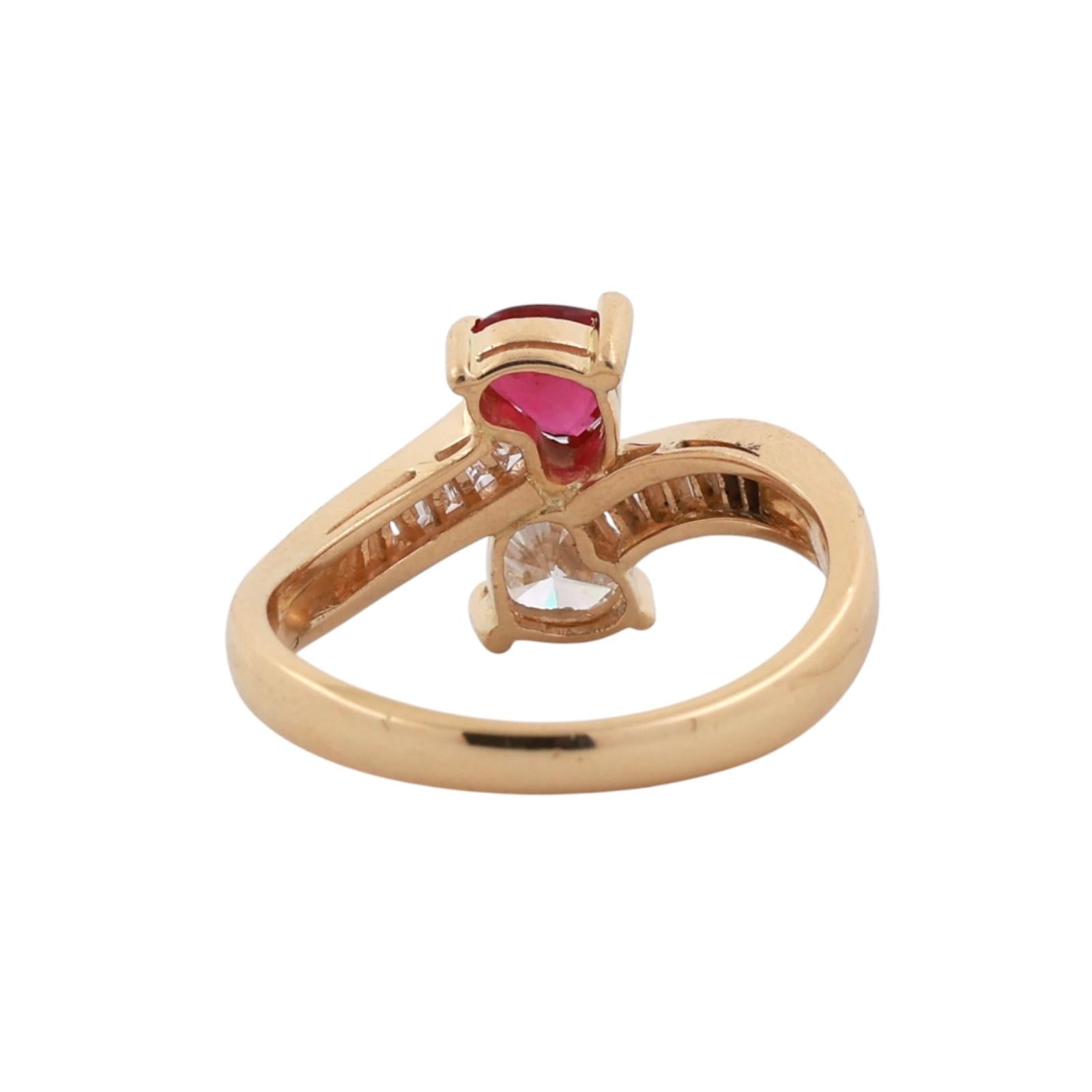 18K Yellow Gold Mayor's Heart Ruby Heart Diamond Baguette Ring 1.35ctw Size 6.75