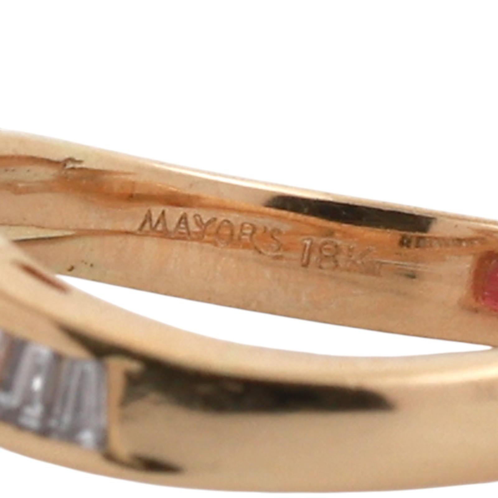 18K Yellow Gold Mayor's Heart Ruby Heart Diamond Baguette Ring 1.35ctw Size 6.75