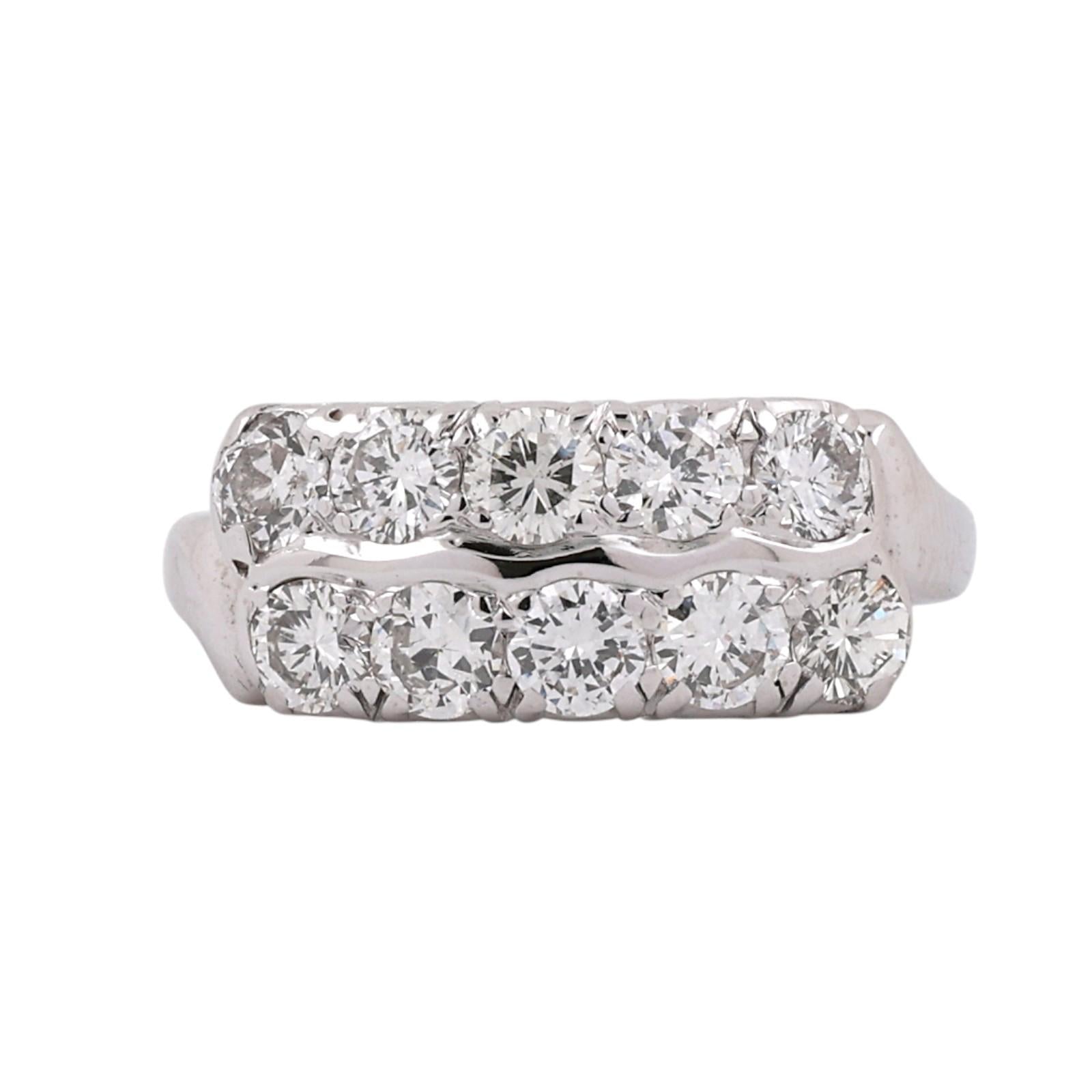 2-Row Diamond Band Ring White Gold 1.75CTW Round Diamonds Size 9 Vintage