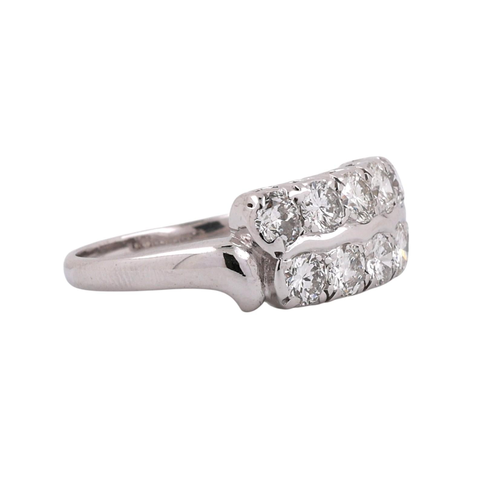 2-Row Diamond Band Ring White Gold 1.75CTW Round Diamonds Size 9 Vintage