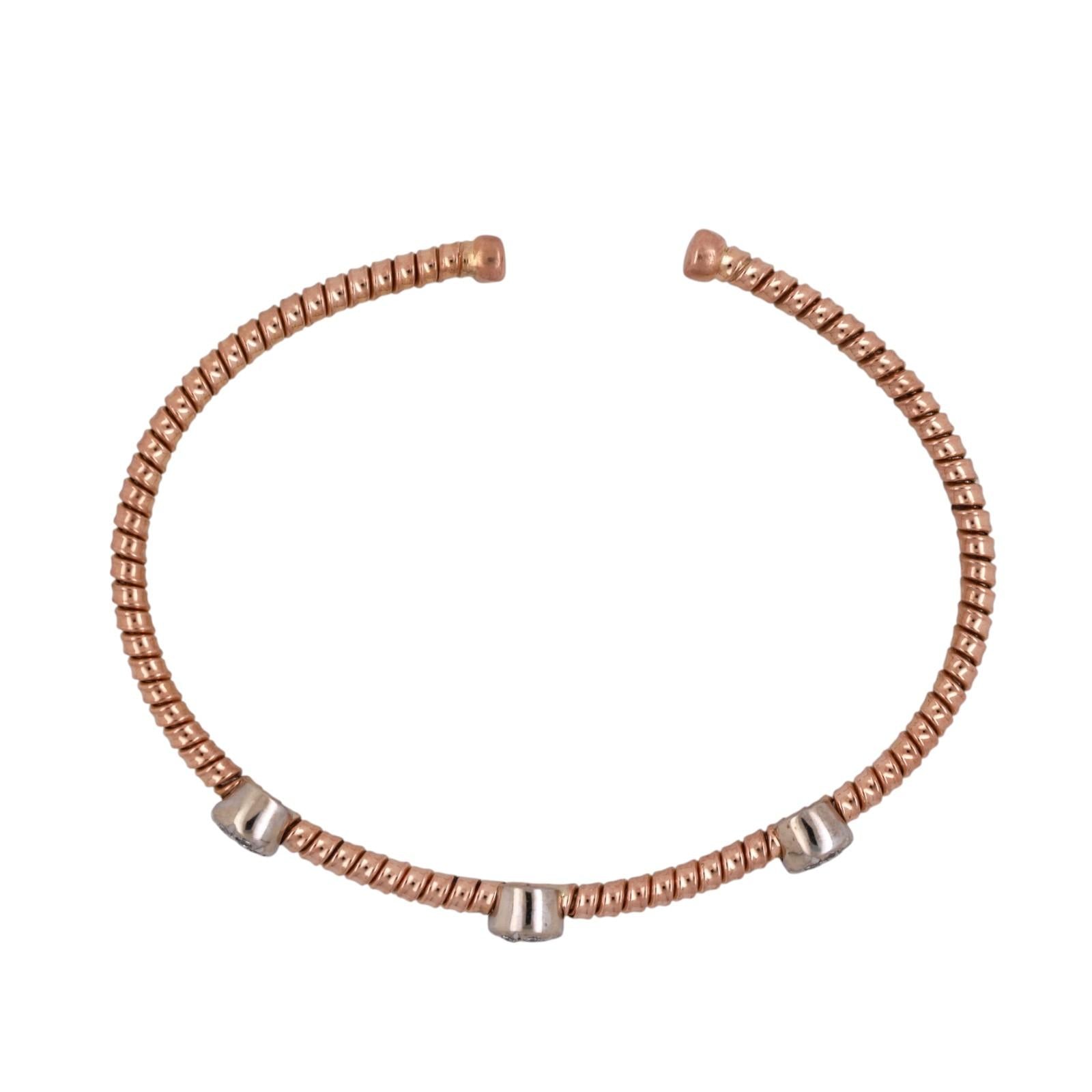 0.30 CTW Diamond Cuff Bangle Bracelet 18K Two Tone Gold Open Bangle Estate 6.75”