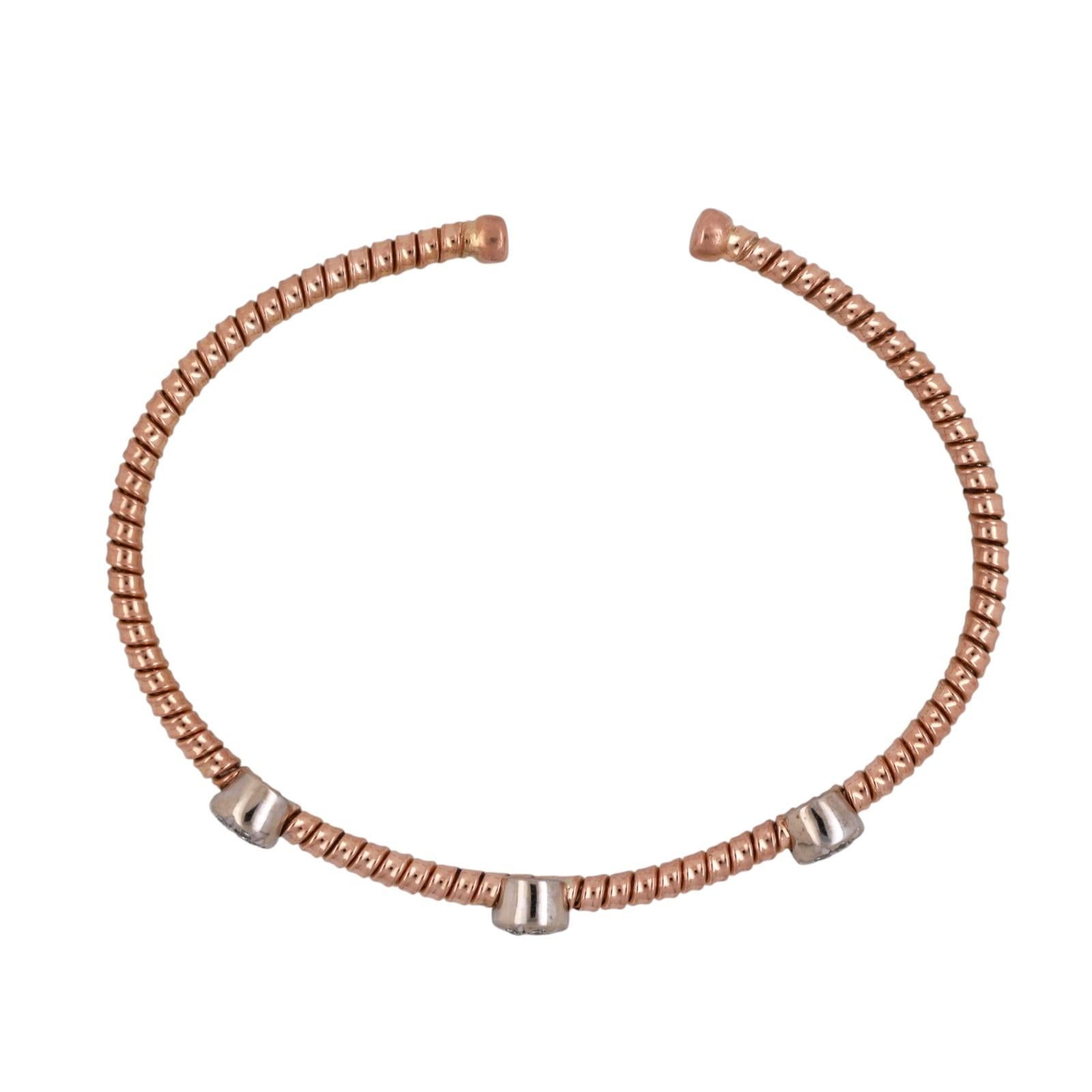 0.30 CTW Diamond Cuff Bangle Bracelet 18K Two Tone Gold Open Bangle Estate 6.75”