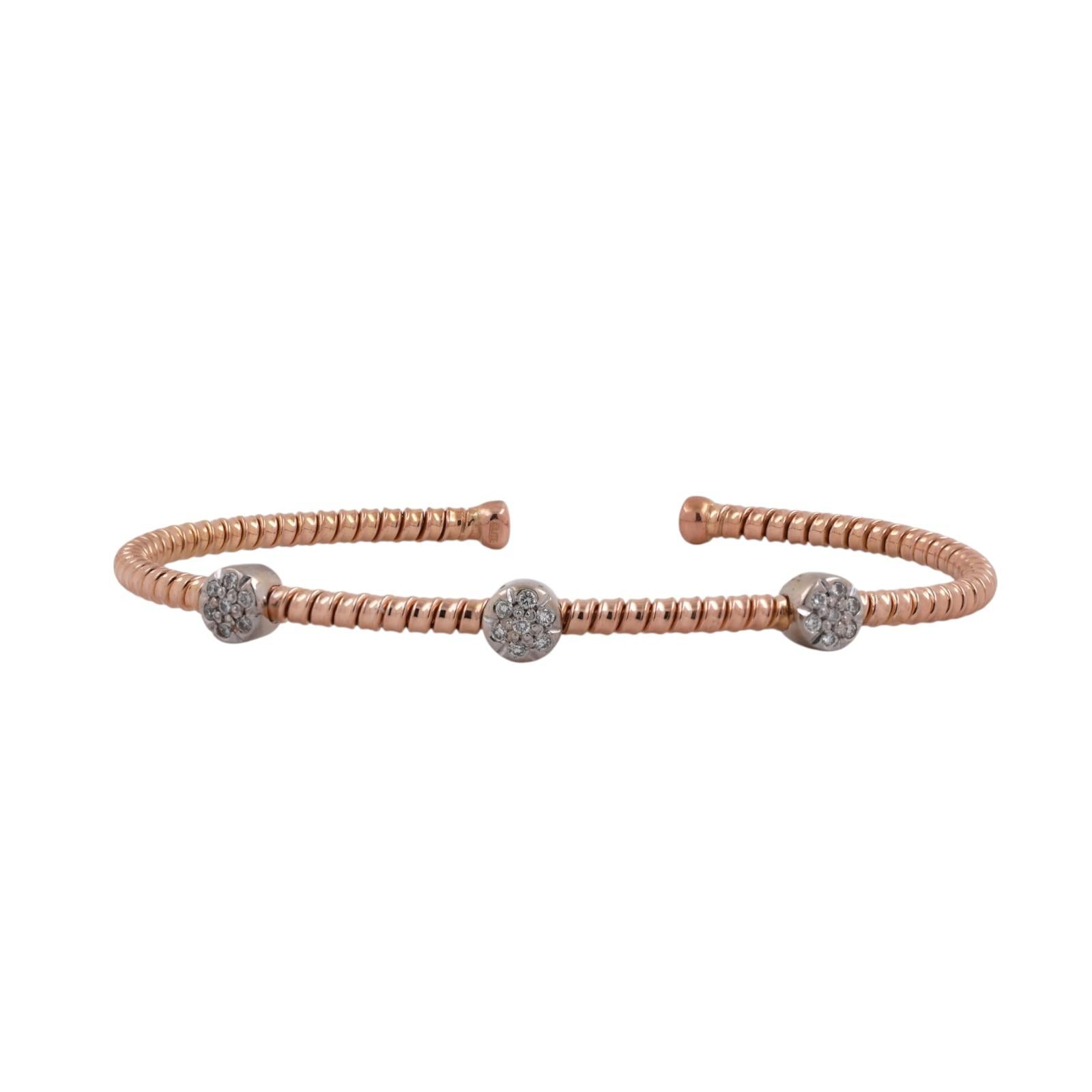0.30 CTW Diamond Cuff Bangle Bracelet 18K Two Tone Gold Open Bangle Estate 6.75”