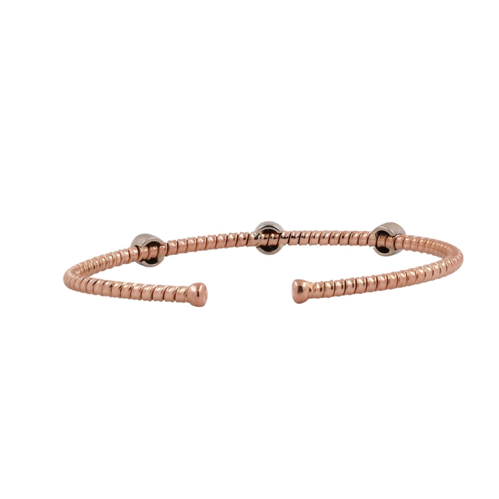 0.30 CTW Diamond Cuff Bangle Bracelet 18K Two Tone Gold Open Bangle Estate 6.75”