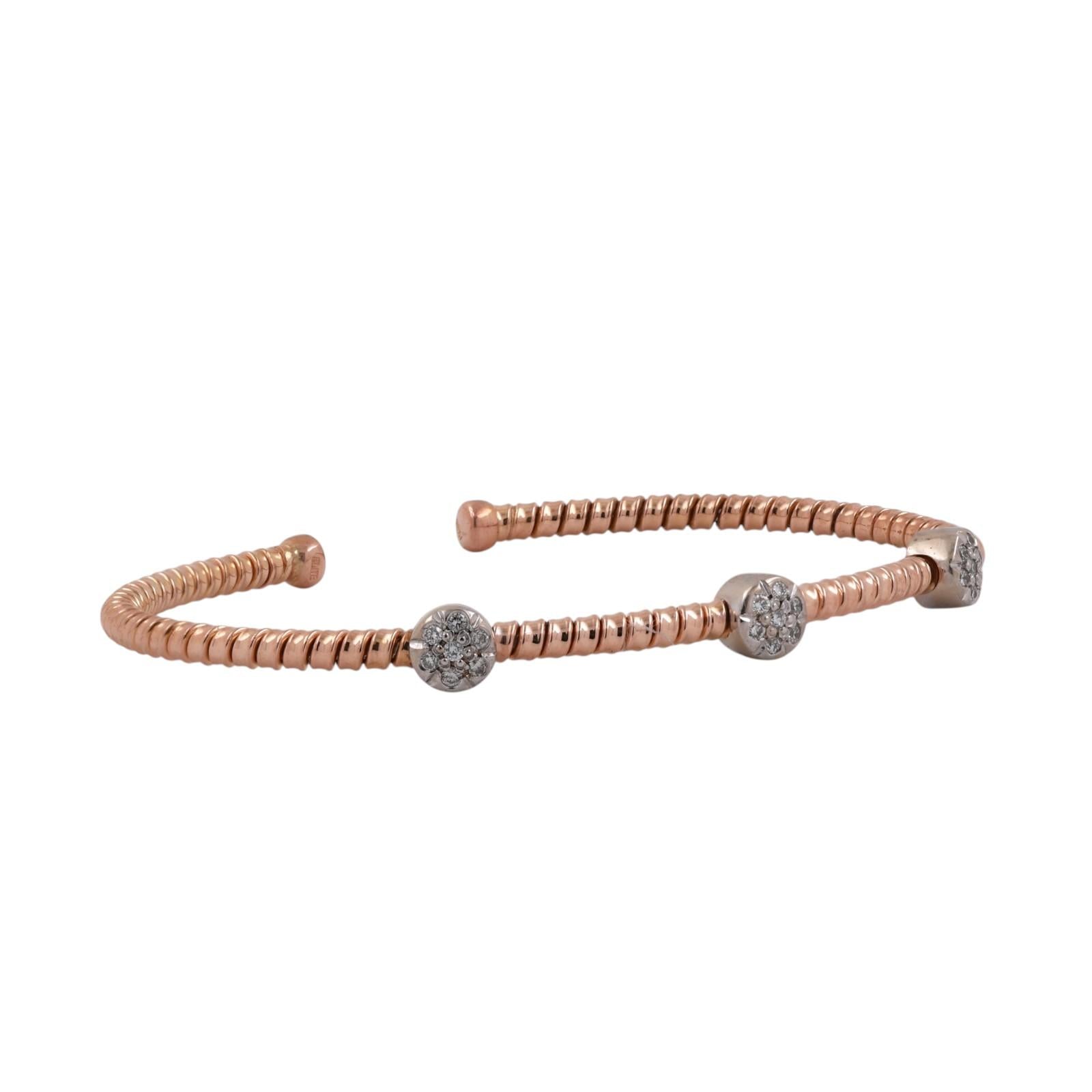 0.30 CTW Diamond Cuff Bangle Bracelet 18K Two Tone Gold Open Bangle Estate 6.75”