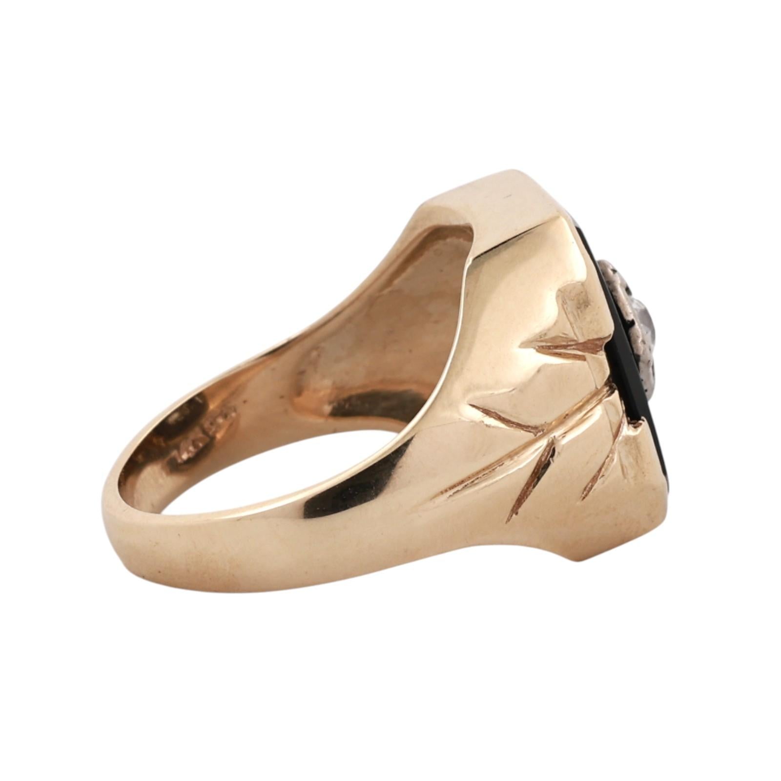 Vintage Two Tone Gold Onyx Old European Cut Diamond Signet Ring Mens Size 11.25