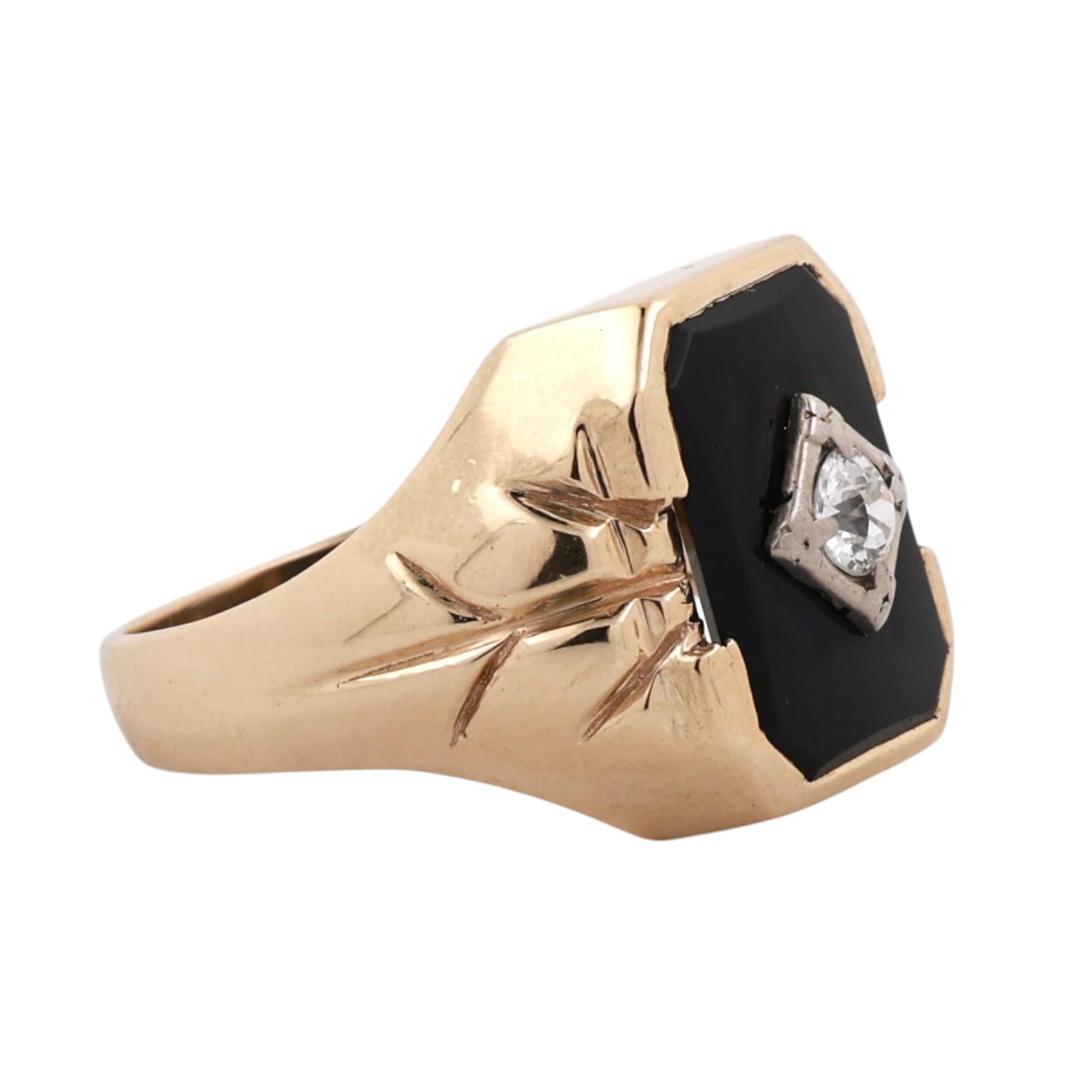 Vintage Two Tone Gold Onyx Old European Cut Diamond Signet Ring Mens Size 11.25