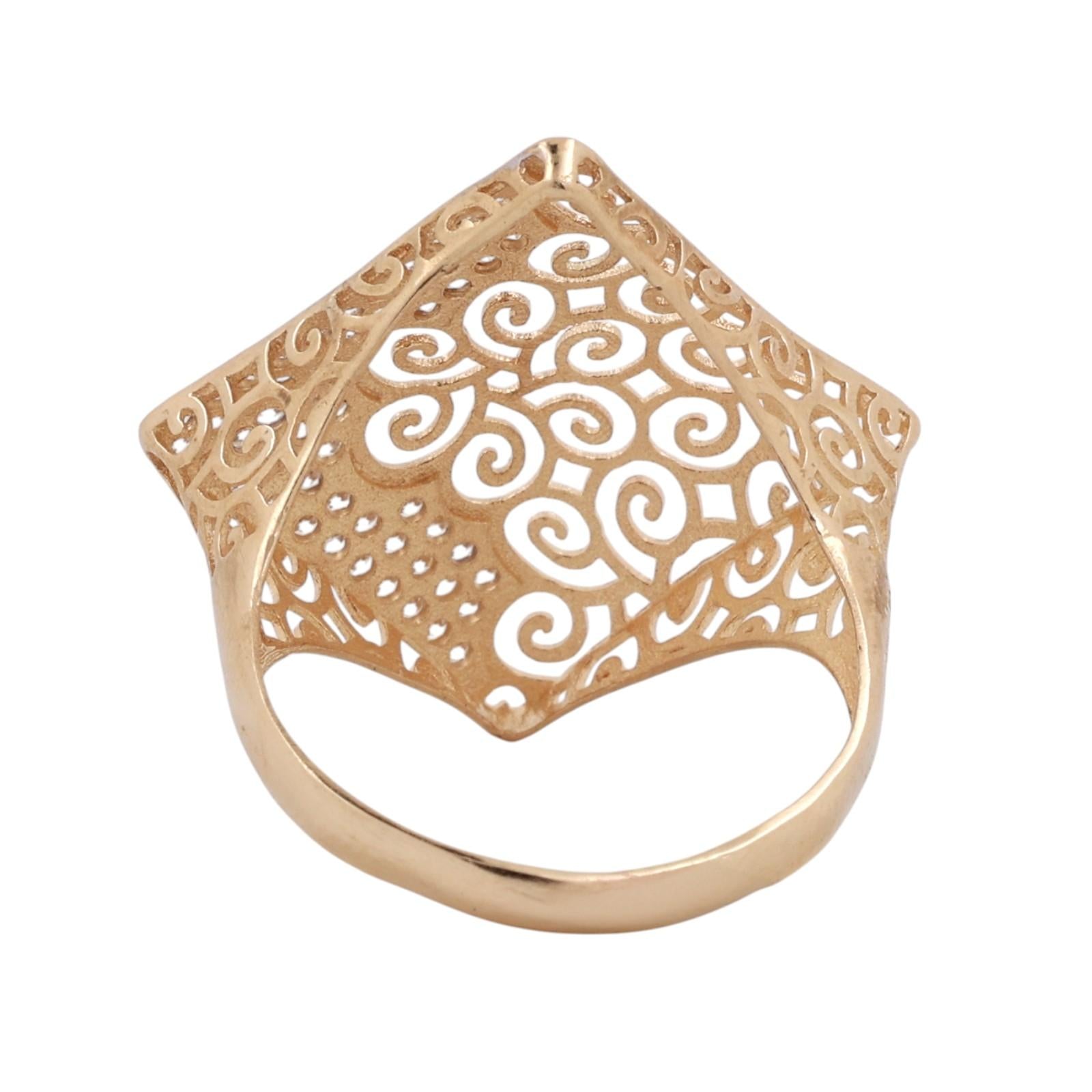 14K Yellow Gold CZ Wide Filigree Ring Size 10.5 Statement Openwork Band