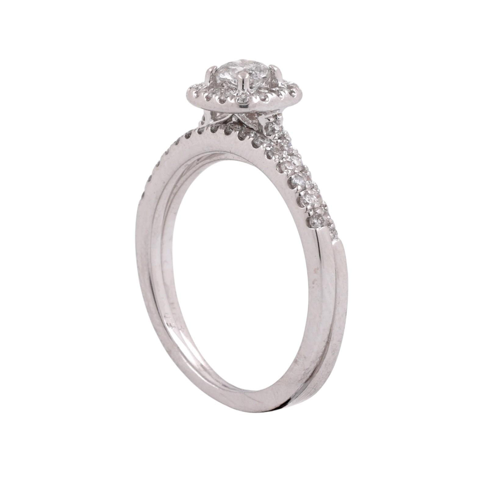 Diamond Engagement Ring Wedding Band Set 0.60 CTW 10K White Gold Halo Bridal