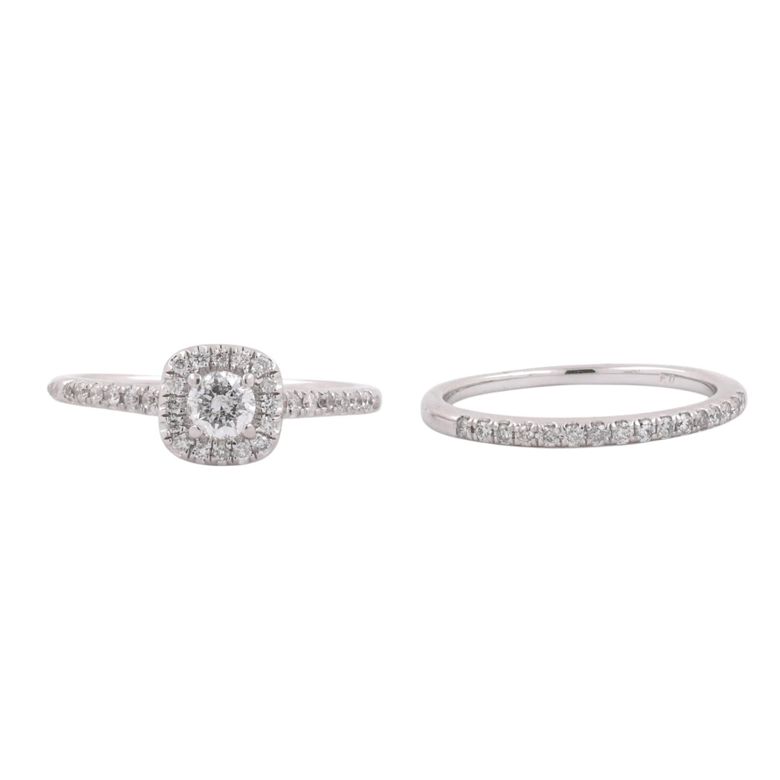 Diamond Engagement Ring Wedding Band Set 0.60 CTW 10K White Gold Halo Bridal