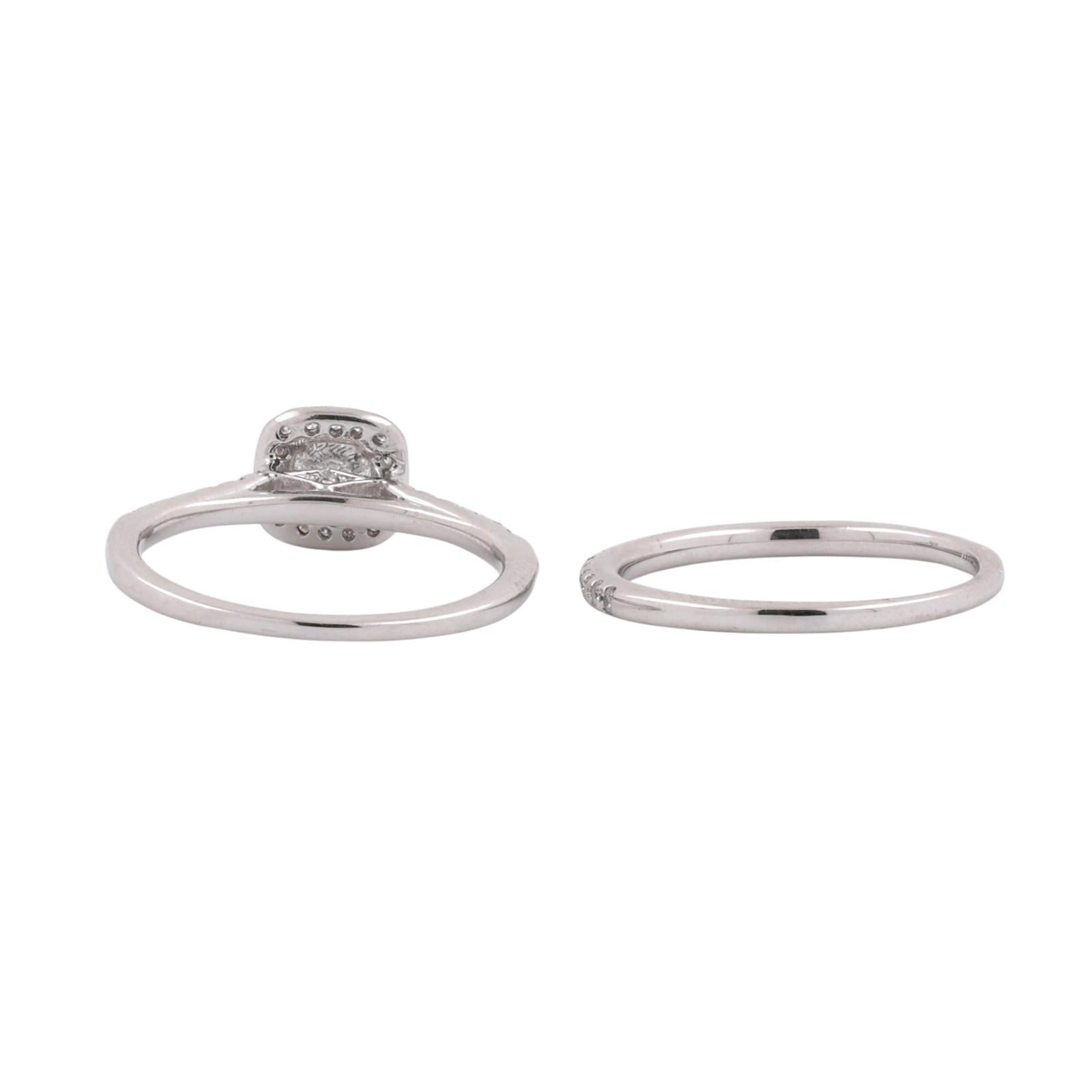Diamond Engagement Ring Wedding Band Set 0.60 CTW 10K White Gold Halo Bridal
