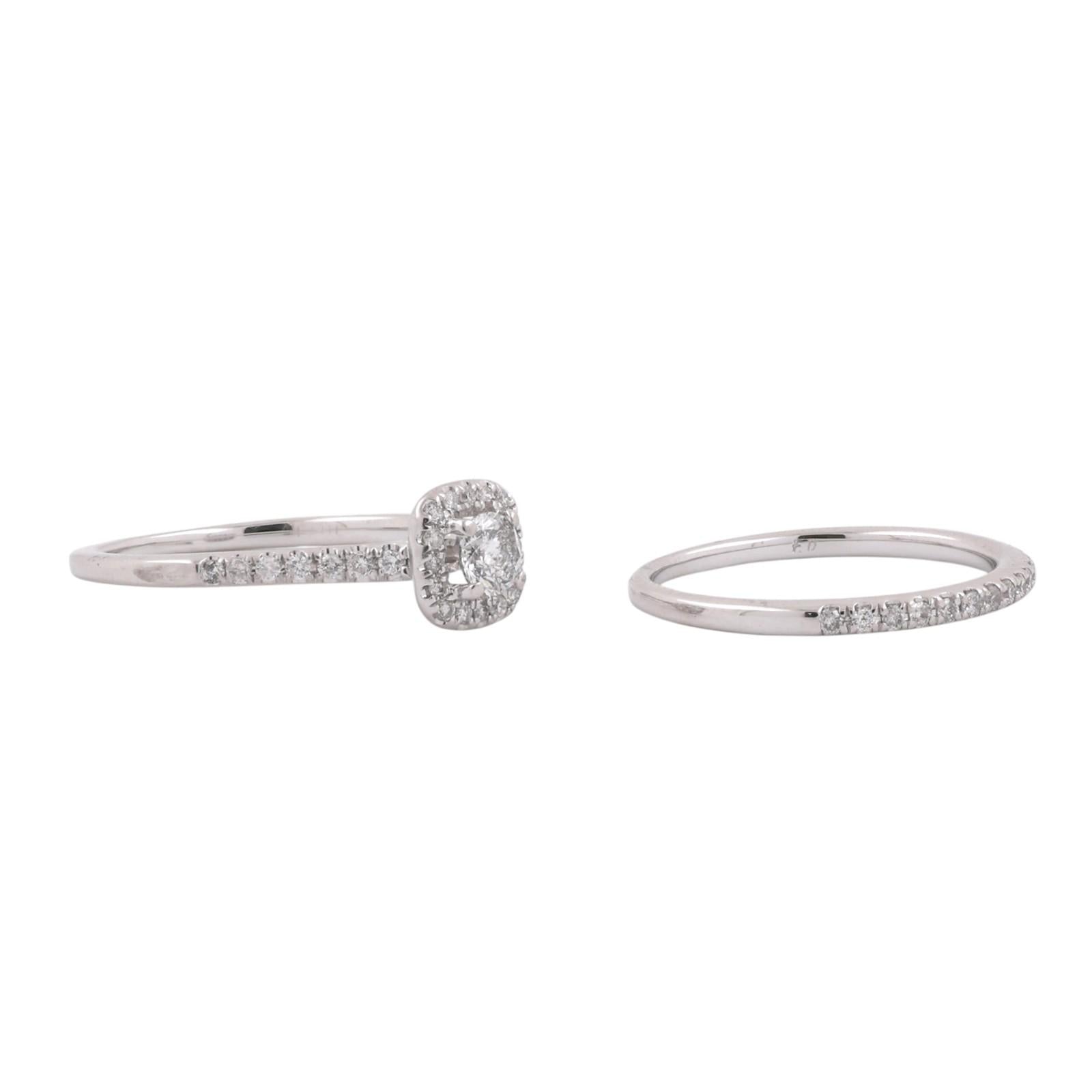 Diamond Engagement Ring Wedding Band Set 0.60 CTW 10K White Gold Halo Bridal