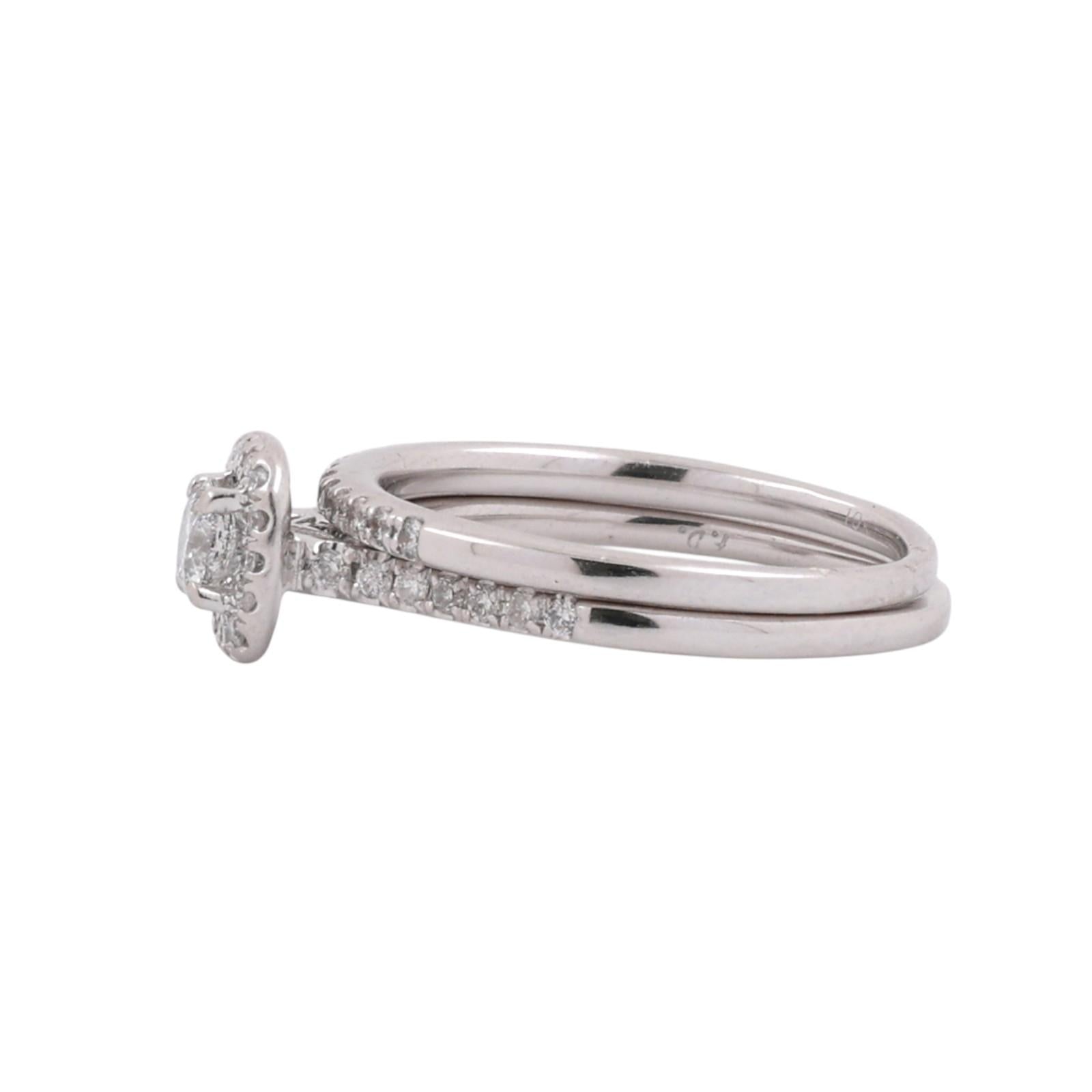 Diamond Engagement Ring Wedding Band Set 0.60 CTW 10K White Gold Halo Bridal