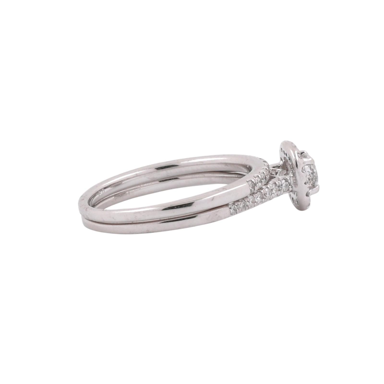 Diamond Engagement Ring Wedding Band Set 0.60 CTW 10K White Gold Halo Bridal
