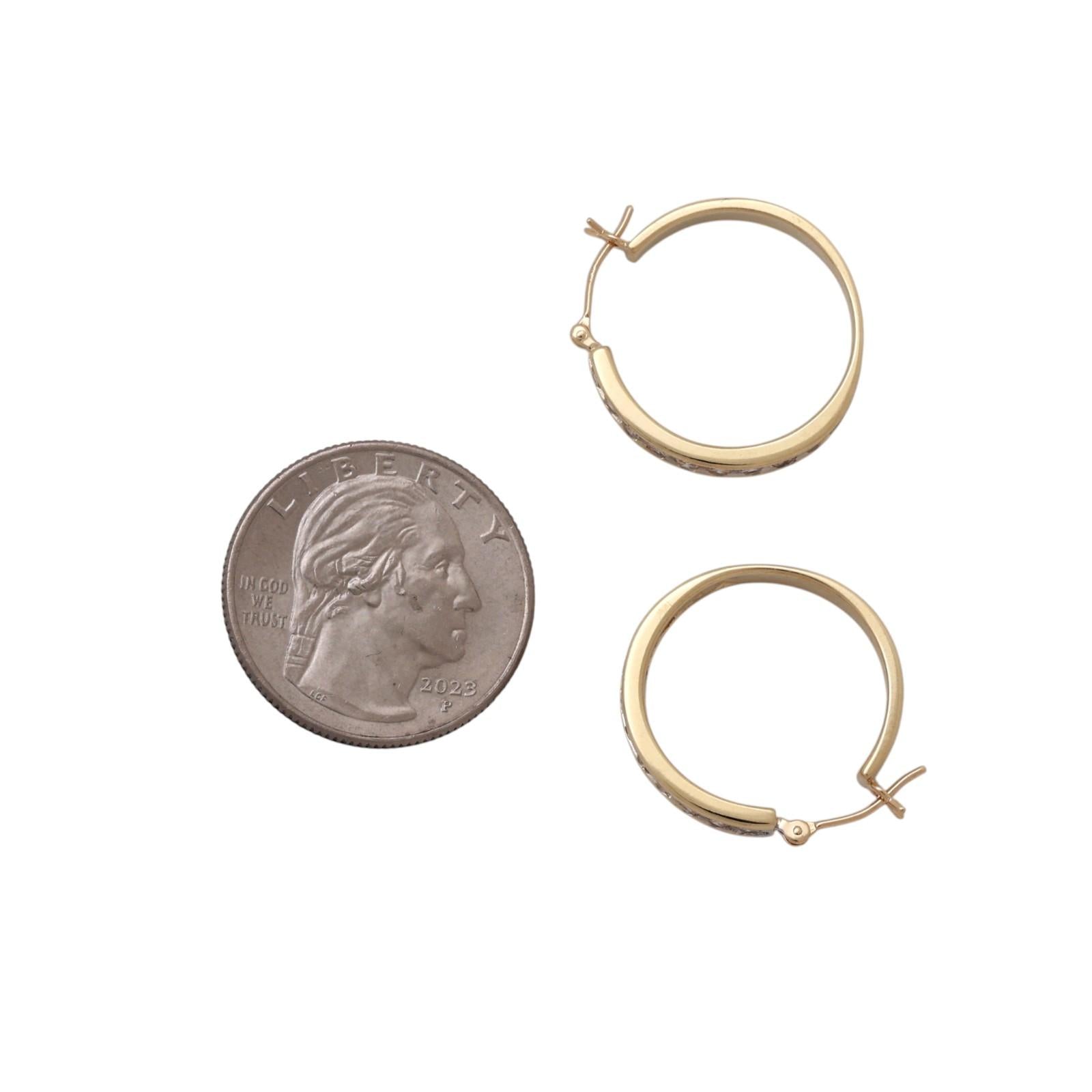 14K Yellow Gold Diamond Hoop Earrings 1.00CTW Channel Set Round Estate 3/4”