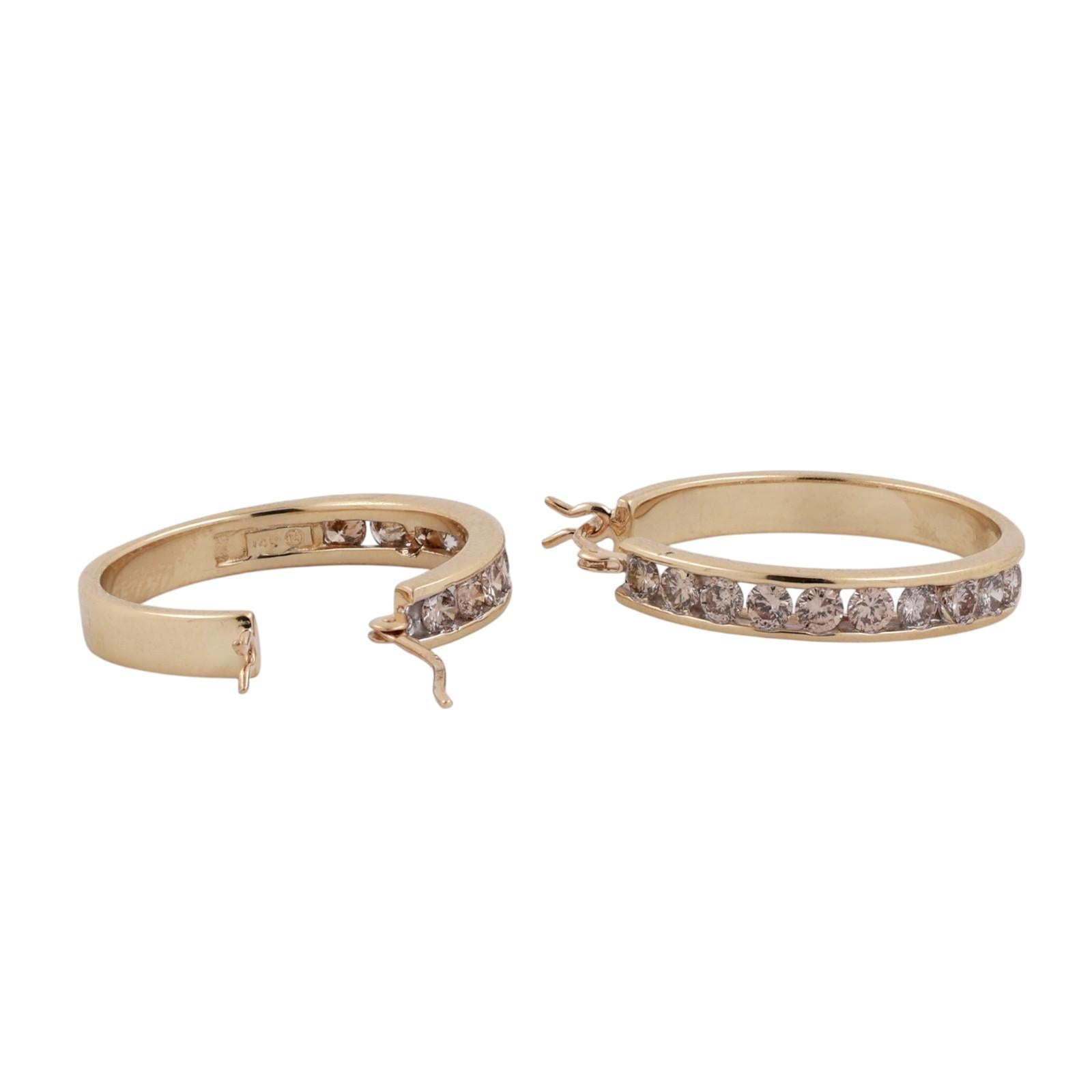 14K Yellow Gold Diamond Hoop Earrings 1.00CTW Channel Set Round Estate 3/4”