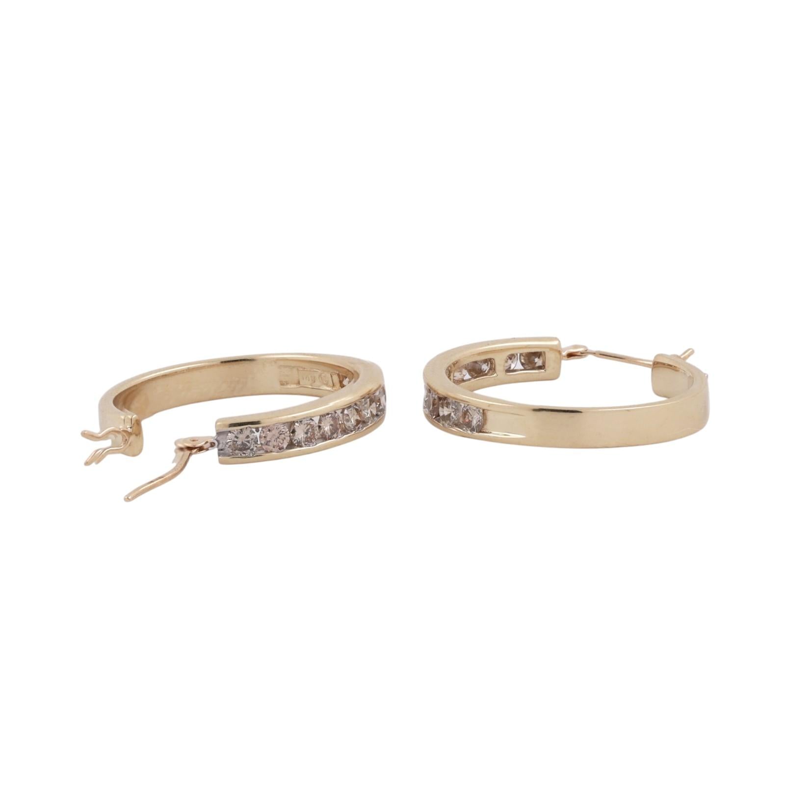 14K Yellow Gold Diamond Hoop Earrings 1.00CTW Channel Set Round Estate 3/4”