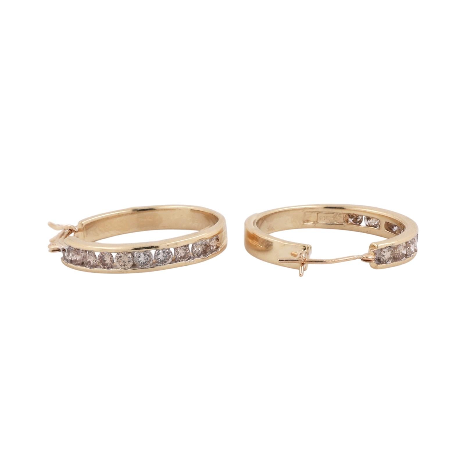14K Yellow Gold Diamond Hoop Earrings 1.00CTW Channel Set Round Estate 3/4”