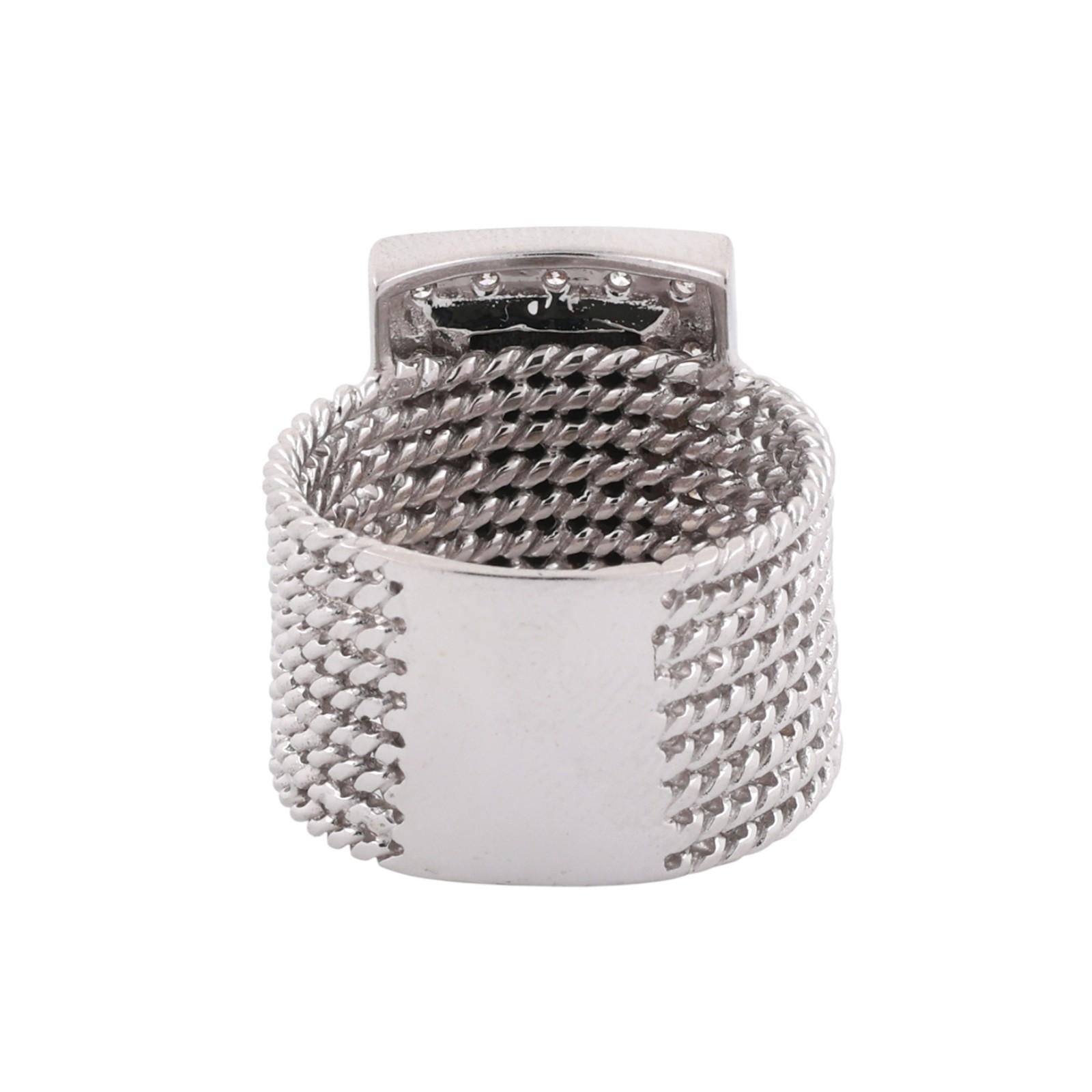 14K White Gold Black Onyx Diamond Halo Twisted Cable Ring Size 5.25