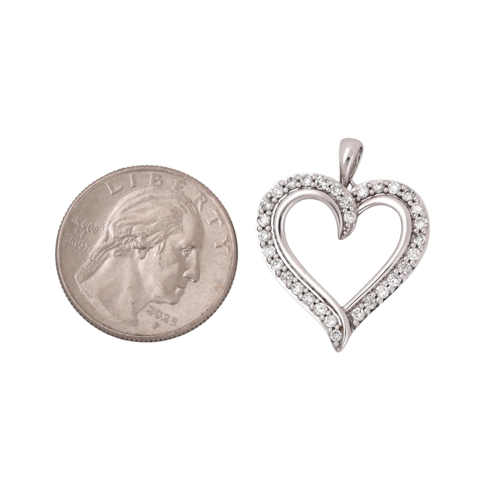 1.00 CTW Lab Grown Diamond Heart Pendant 10K White Gold Open Heart Necklace