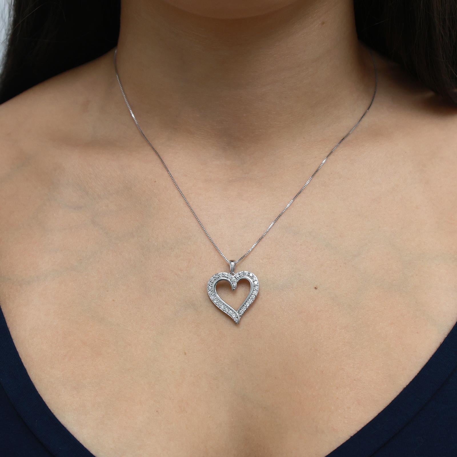 1.00 CTW Lab Grown Diamond Heart Pendant 10K White Gold Open Heart Necklace