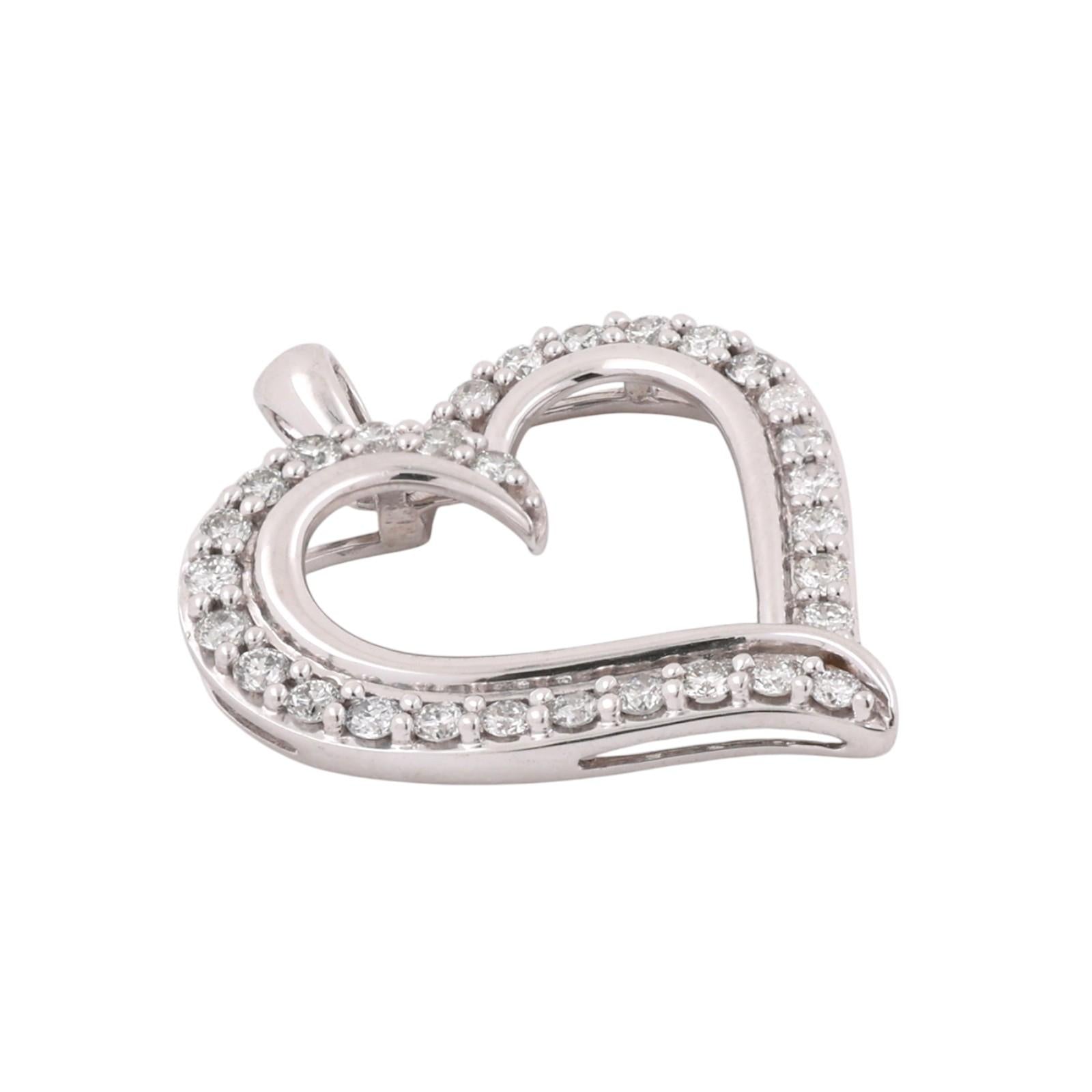 1.00 CTW Lab Grown Diamond Heart Pendant 10K White Gold Open Heart Necklace