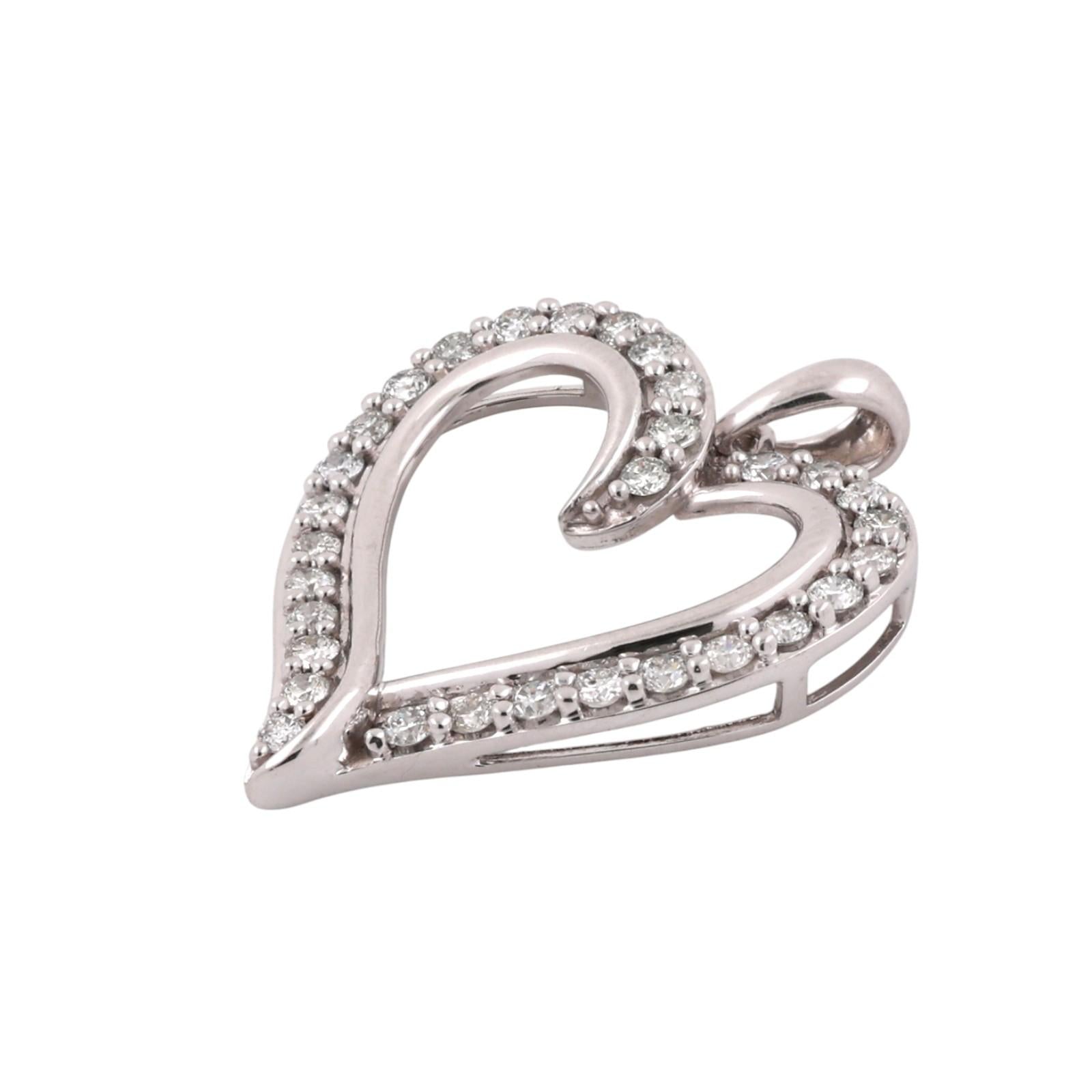 1.00 CTW Lab Grown Diamond Heart Pendant 10K White Gold Open Heart Necklace