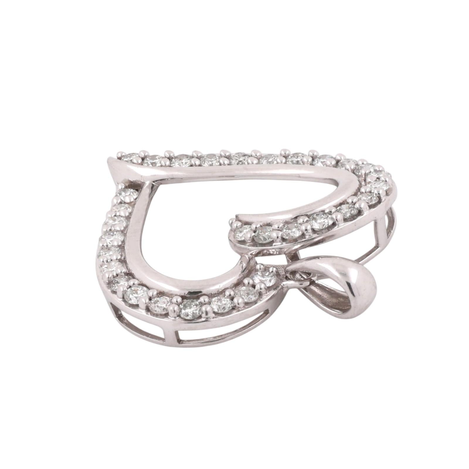 1.00 CTW Lab Grown Diamond Heart Pendant 10K White Gold Open Heart Necklace