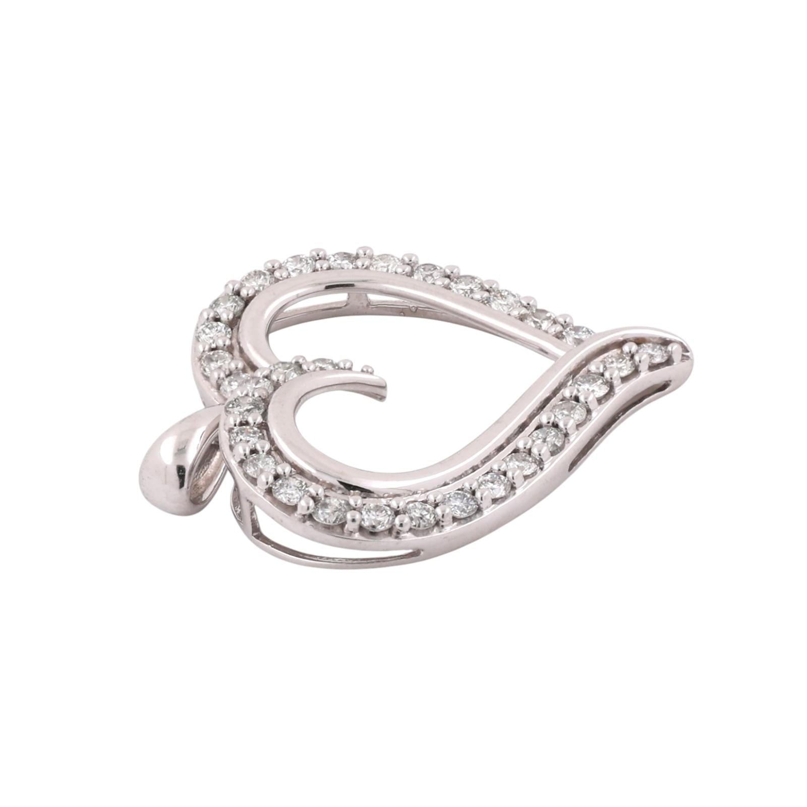 1.00 CTW Lab Grown Diamond Heart Pendant 10K White Gold Open Heart Necklace