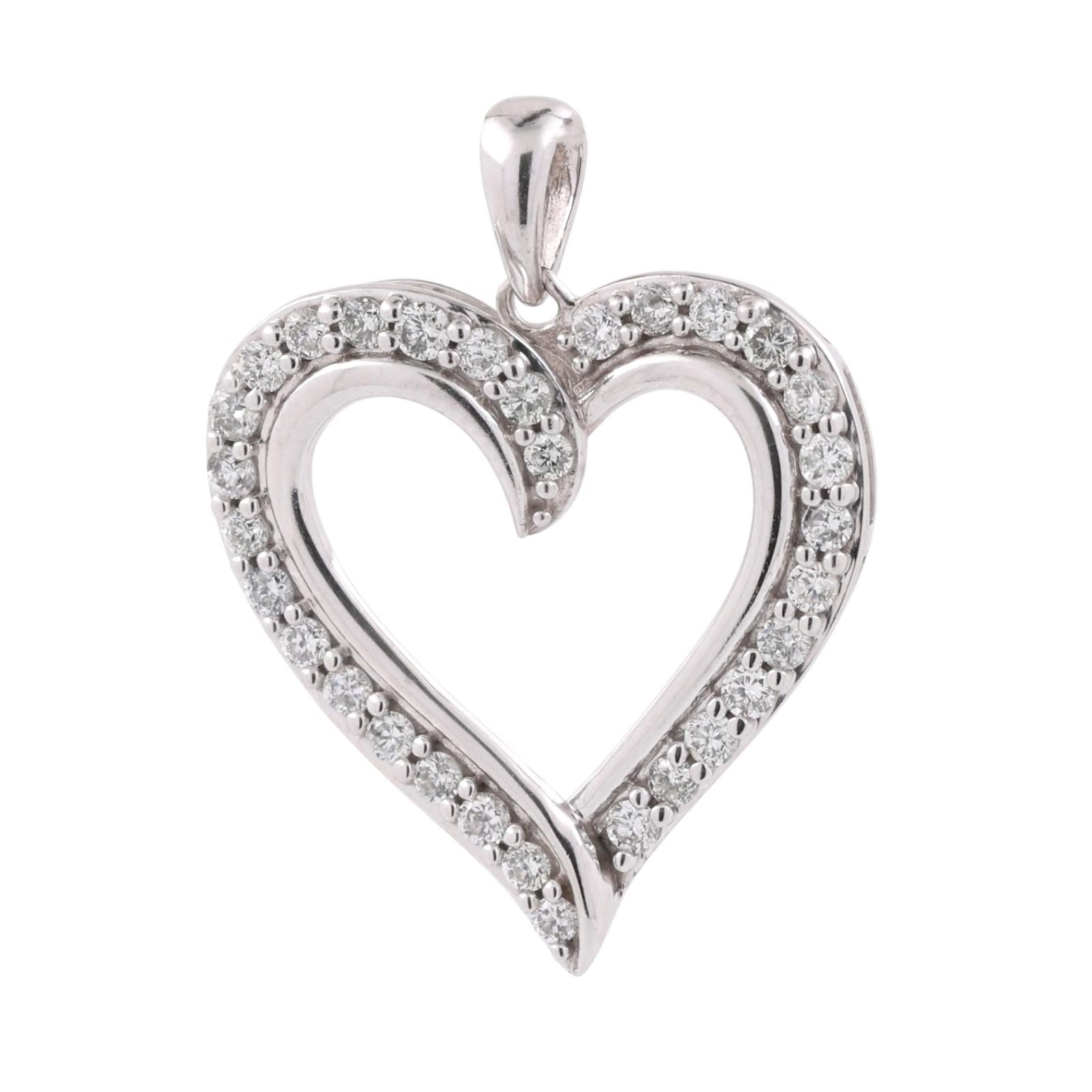 1.00 CTW Lab Grown Diamond Heart Pendant 10K White Gold Open Heart Necklace