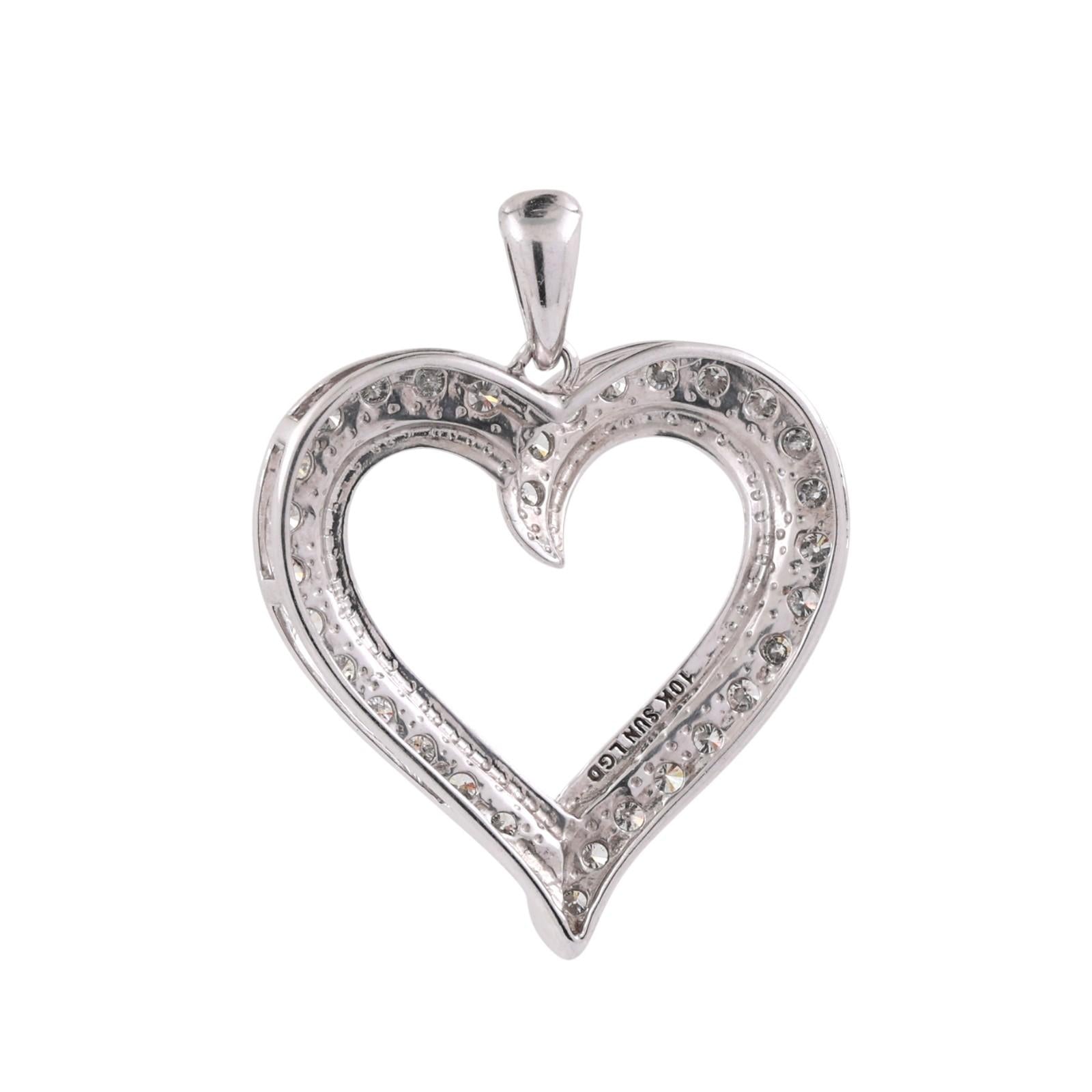 1.00 CTW Lab Grown Diamond Heart Pendant 10K White Gold Open Heart Necklace