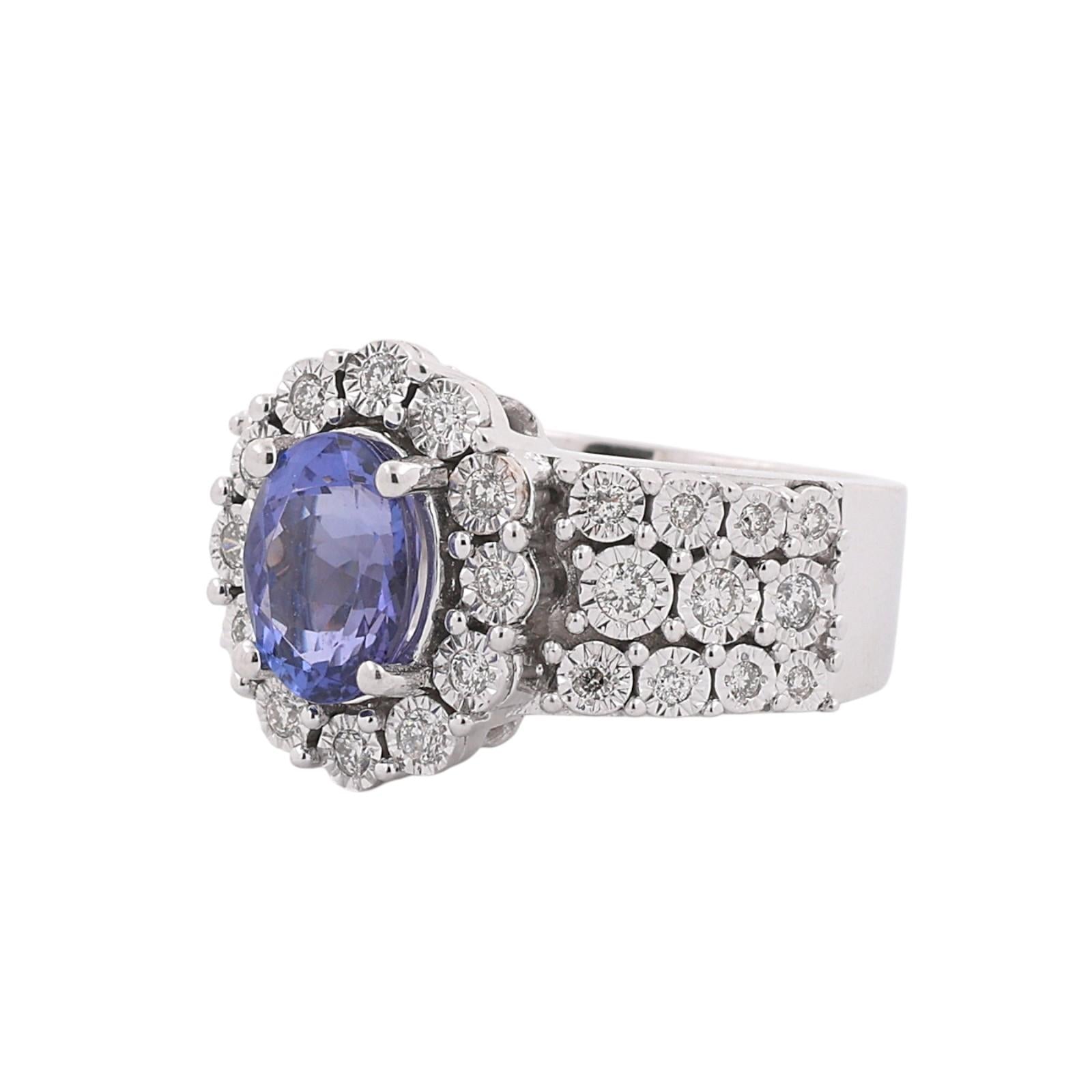 14K White Gold 2.70ctw Tanzanite Diamond Halo Cocktail Ring Size 5.5