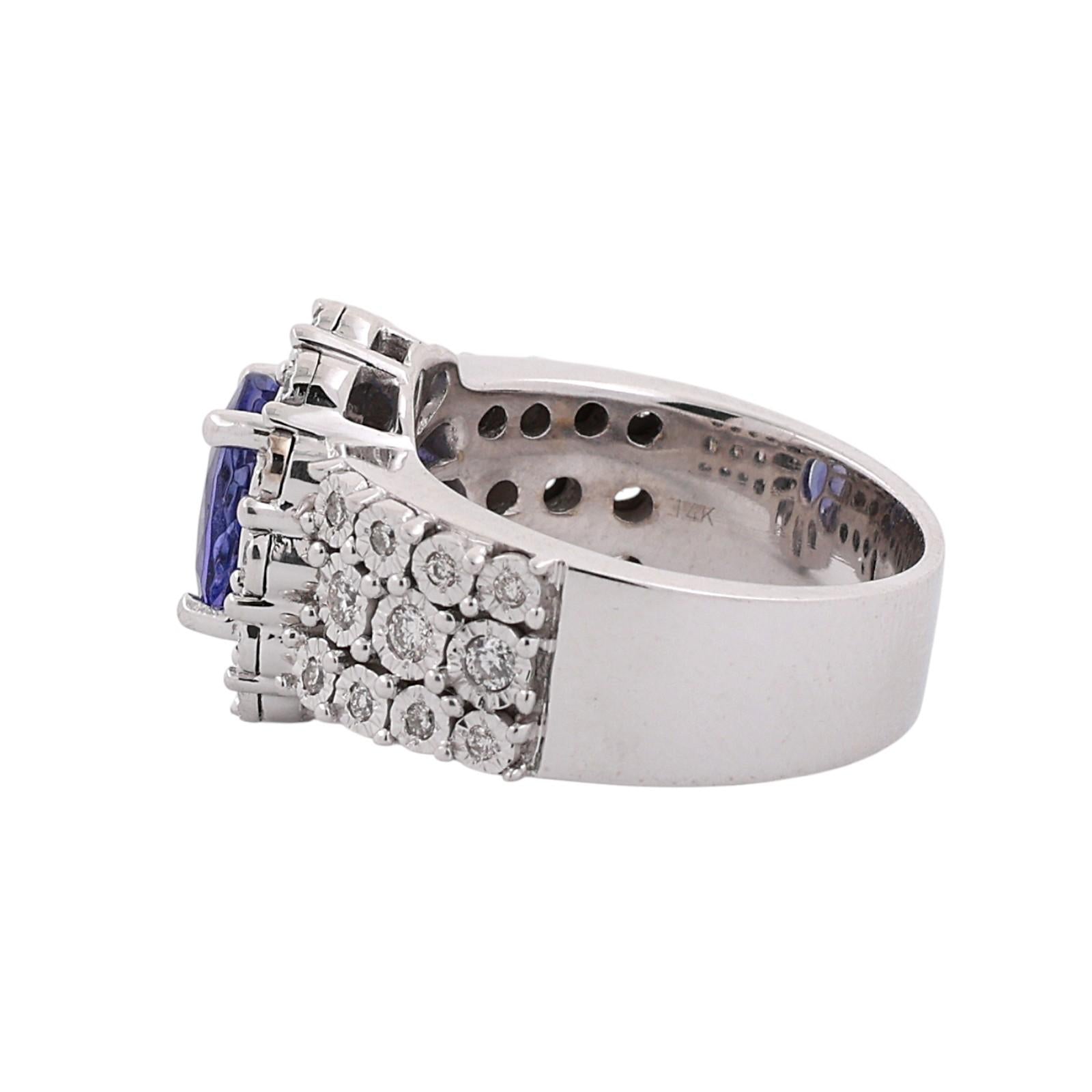 14K White Gold 2.70ctw Tanzanite Diamond Halo Cocktail Ring Size 5.5