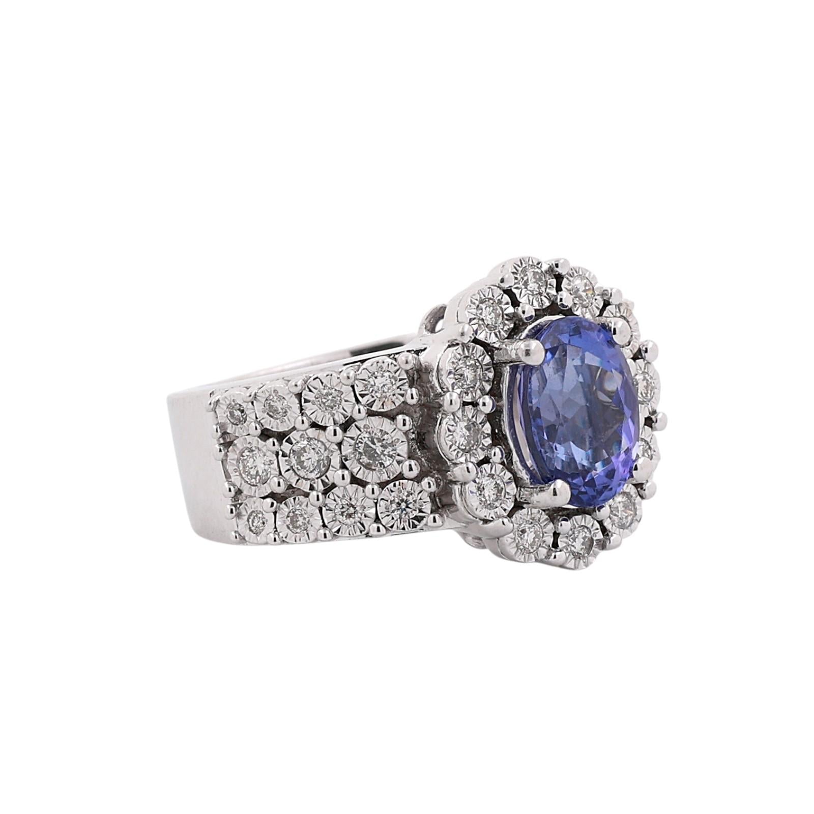 14K White Gold 2.70ctw Tanzanite Diamond Halo Cocktail Ring Size 5.5