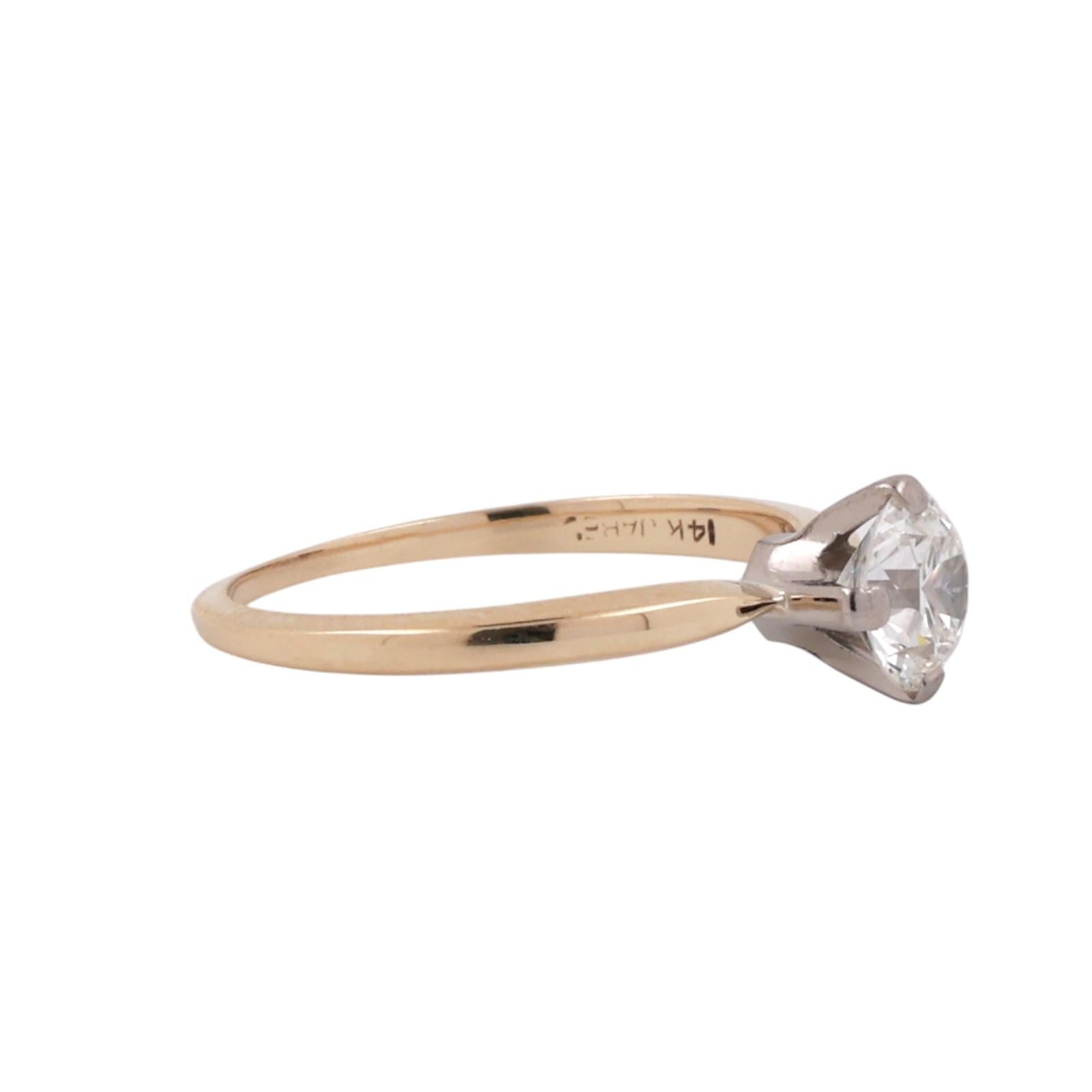 0.63CT Diamond Solitaire Ring 14K Two Tone Gold H-I VS2 Engagement Size 5